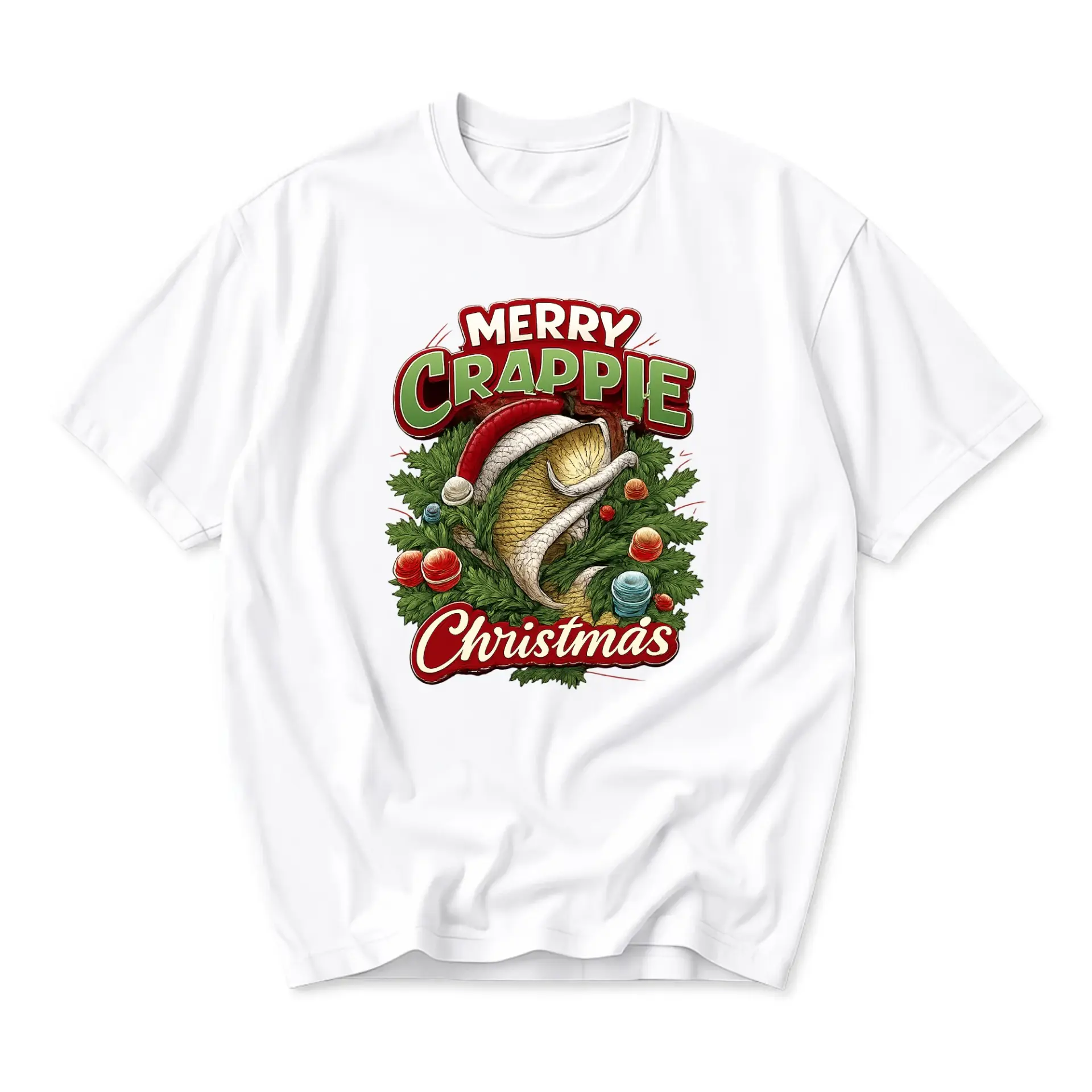 Funny Shirt Merry Crappie Christmas Graphic Tee Fishing Holiday Theme