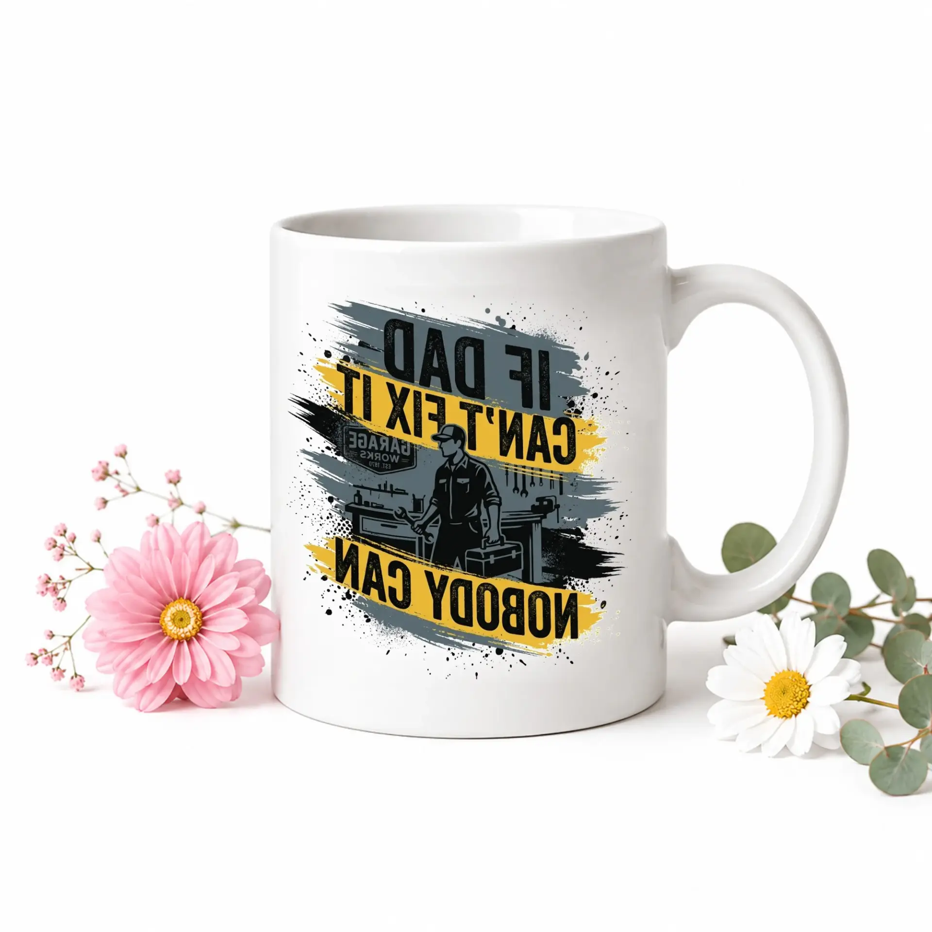 Funny Mechanic Themed Coffee Mug Decorative Kitchenware Featuring Enthusiastic Workshop and Repair Service Sentiment Design