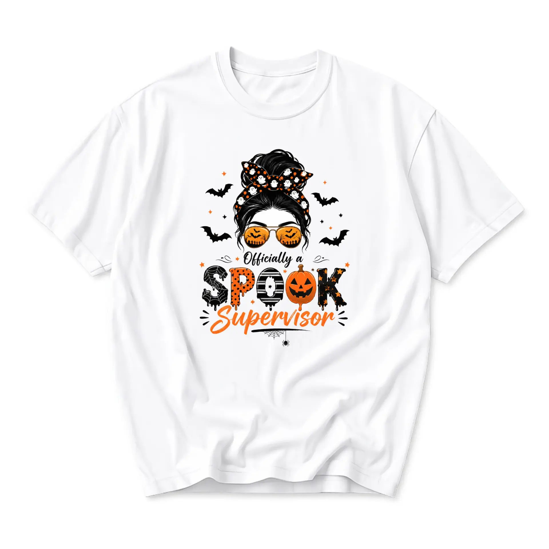 Funny Shirt Officially a Spook Supervisor Halloween Graphic Tee Unisex Crew Neck Seasonal Casual Apparel White T-Shirt