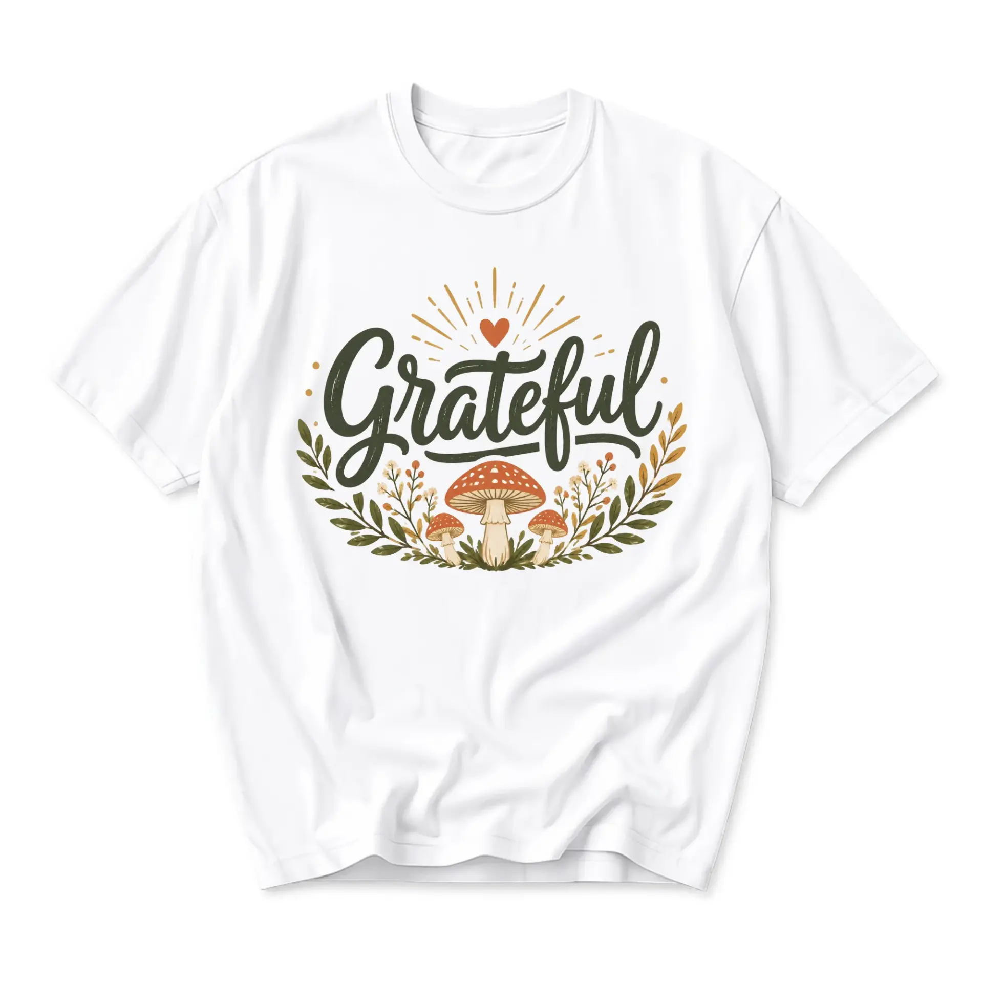 Graphic Tee Grateful Mushroom Botanical Print Unisex Crew Neck Cotton Casual Short Sleeve Summer Everyday Shirt Top