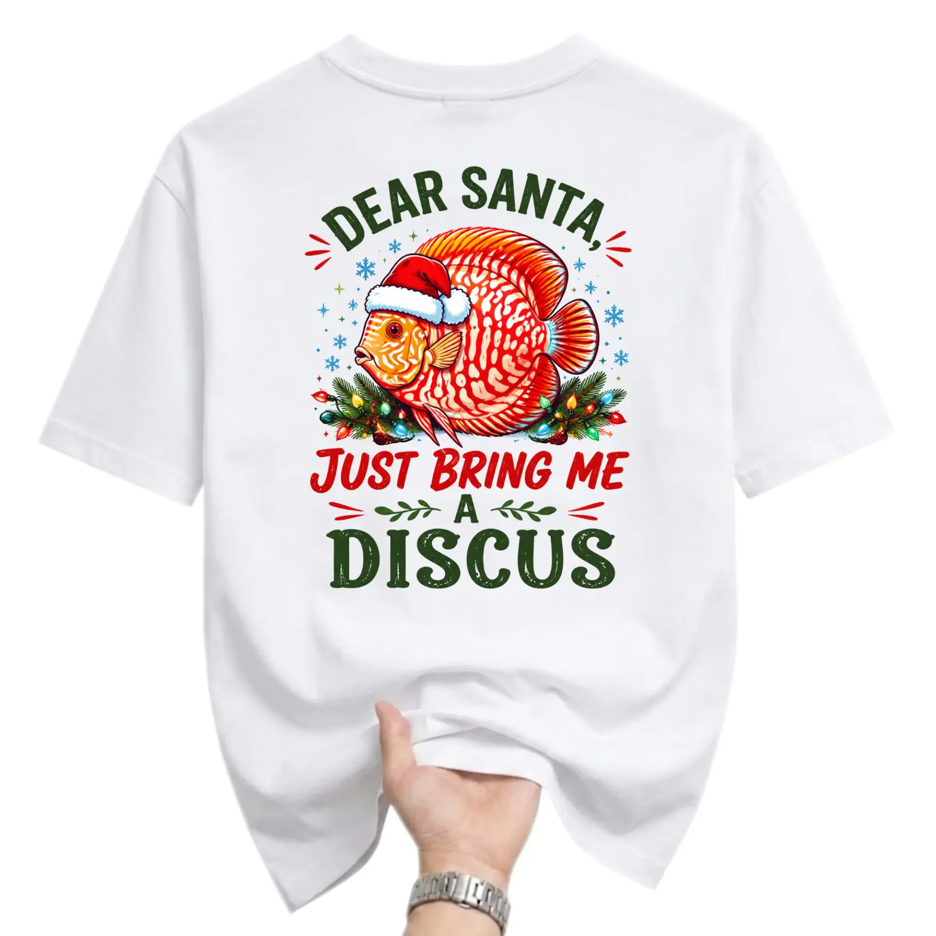 Graphic Tee Dear Santa Just Bring Me a Discus Fish Holiday Christmas Shirt