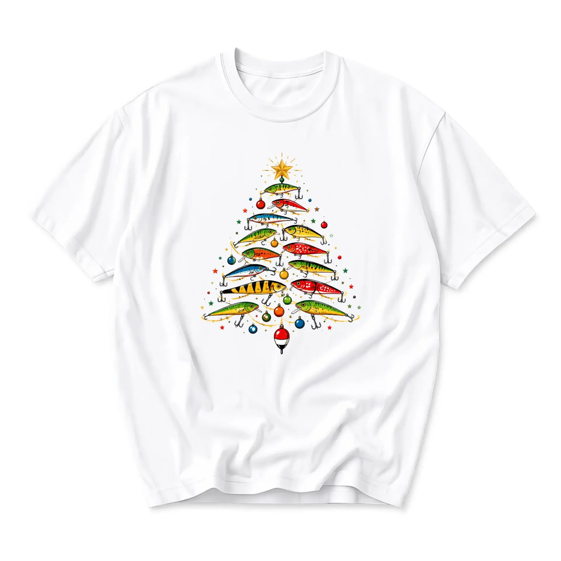 Graphic Tee Christmas Fishing Lure Tree Shirt Holiday Seasonal Gift Unisex