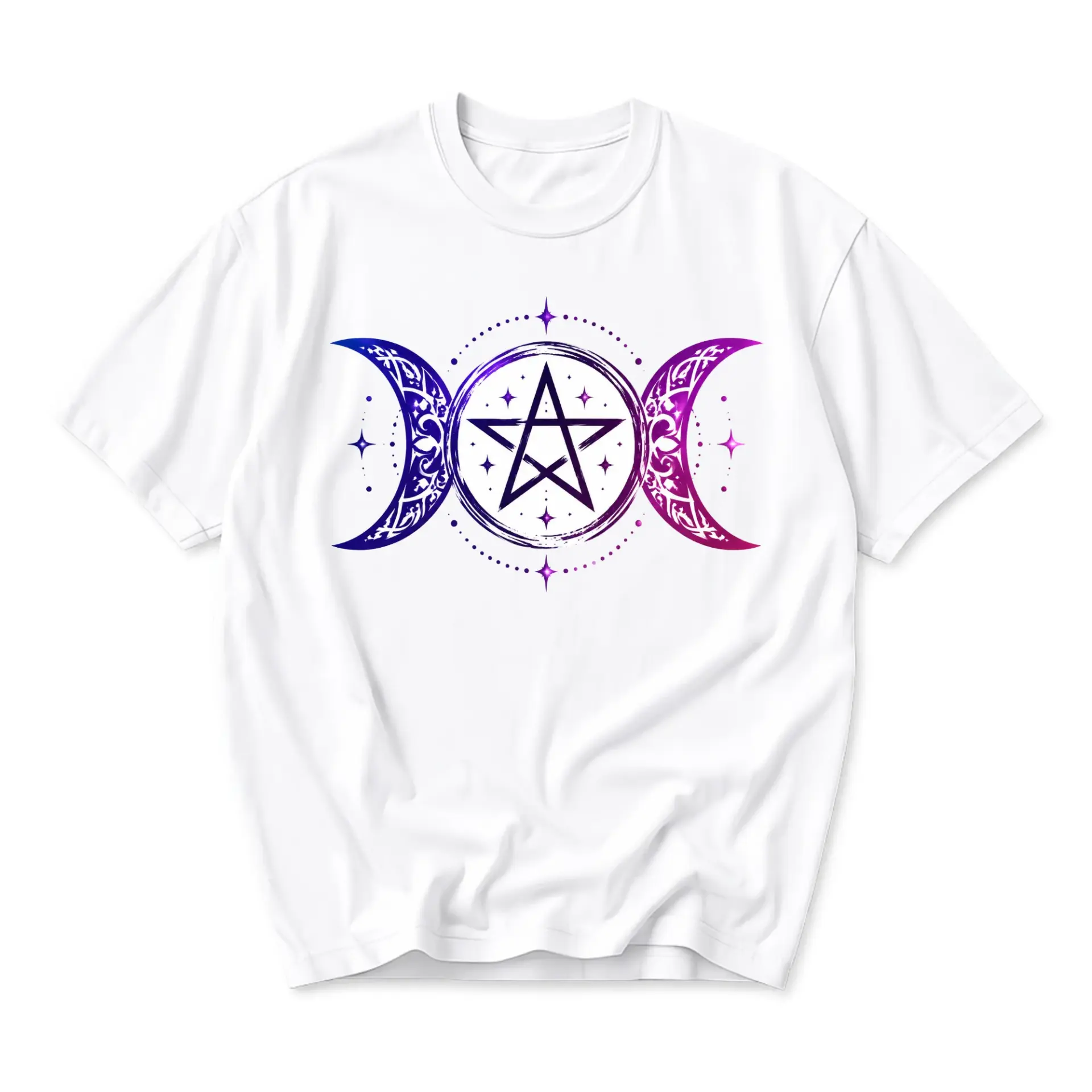 Graphic Tee Triple Moon Pentagram Symbol Celestial Witchy Aesthetic Unisex Short Sleeve Cotton Blend Casual Crew Neck