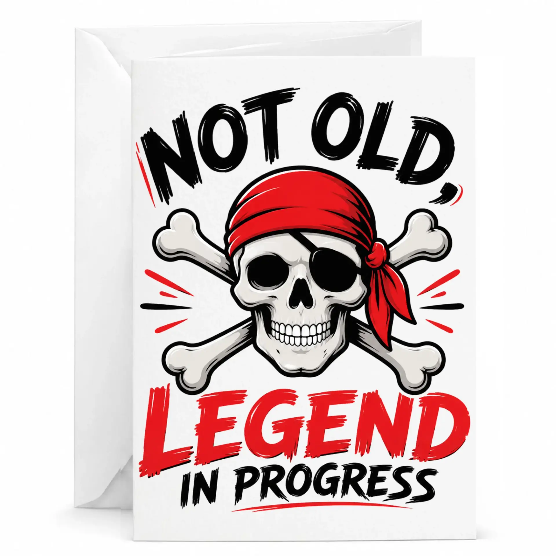 Funny Pirate Birthday Card Not Old Legend in Progress Greeting Card for Friends and Family Members 5x7 Inch Folded Card
