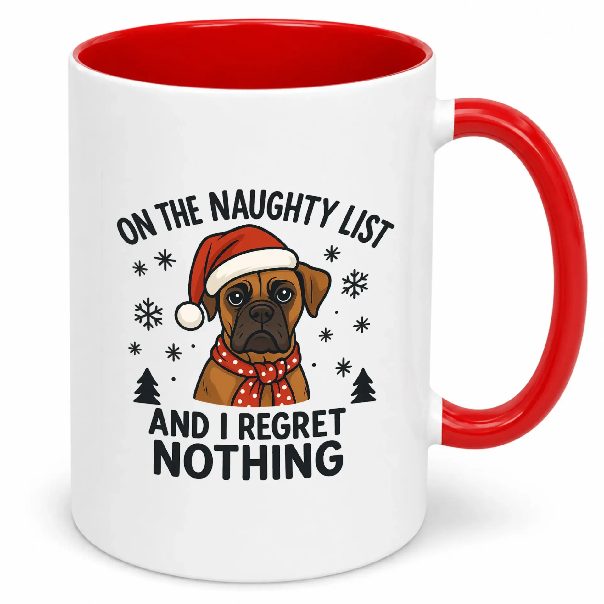 Funny Christmas Dog Coffee Mug, Ceramic Hot Beverage Cup with Naughty List Humor Design and Comfortable Handle, Holiday Gift Idea