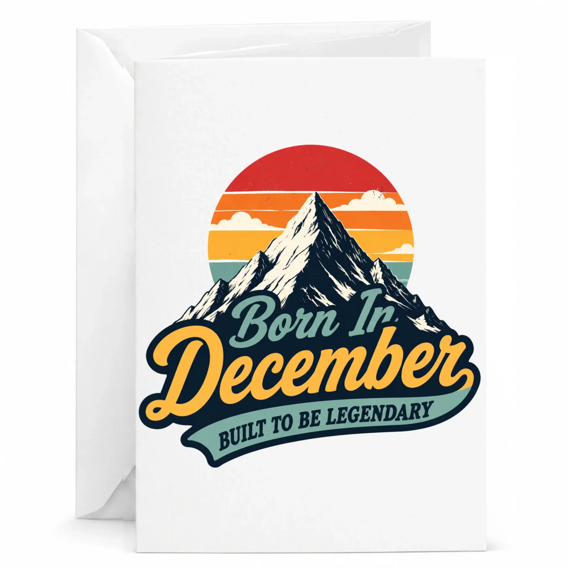 Birthday Card Born in December Built to Be Legendary Greeting Card with Envelope Retro Mountain Design for All Ages
