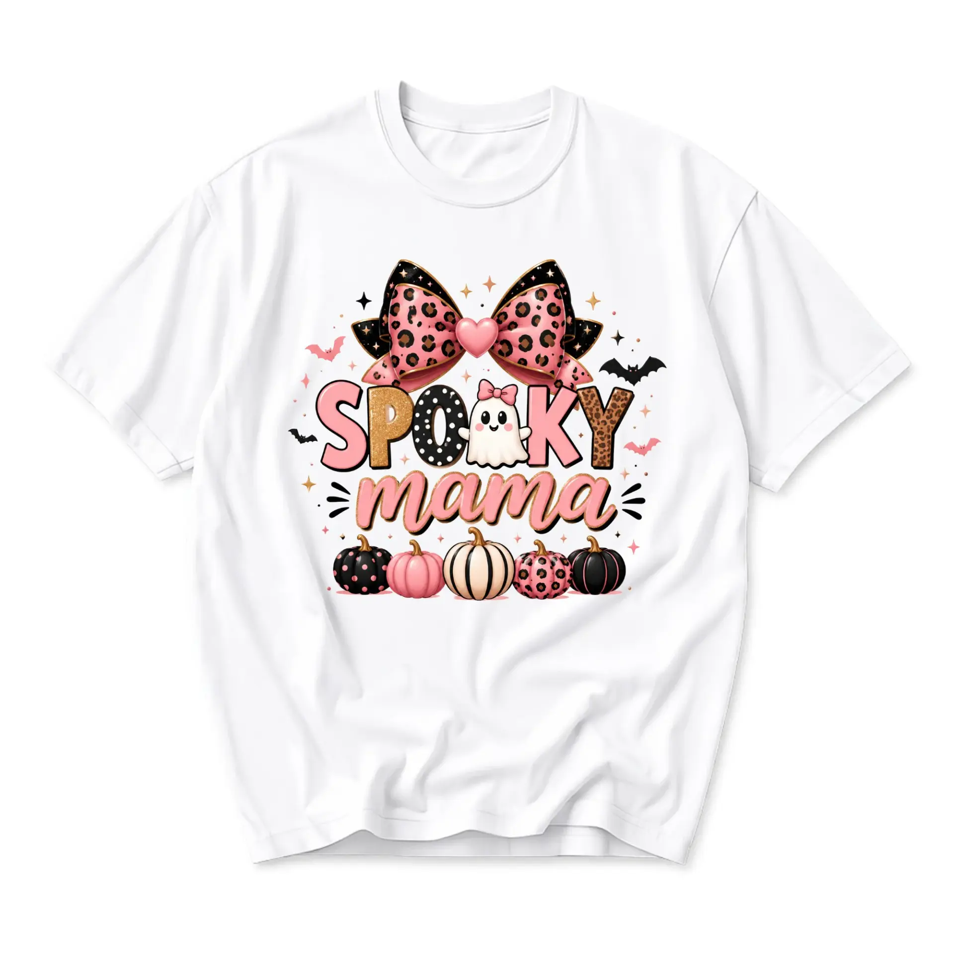 Funny Shirt Spooky Mama Graphic Tee Aesthetic Fall Pumpkin Halloween Design Unisex Crew Neck Soft Cotton Casual Top