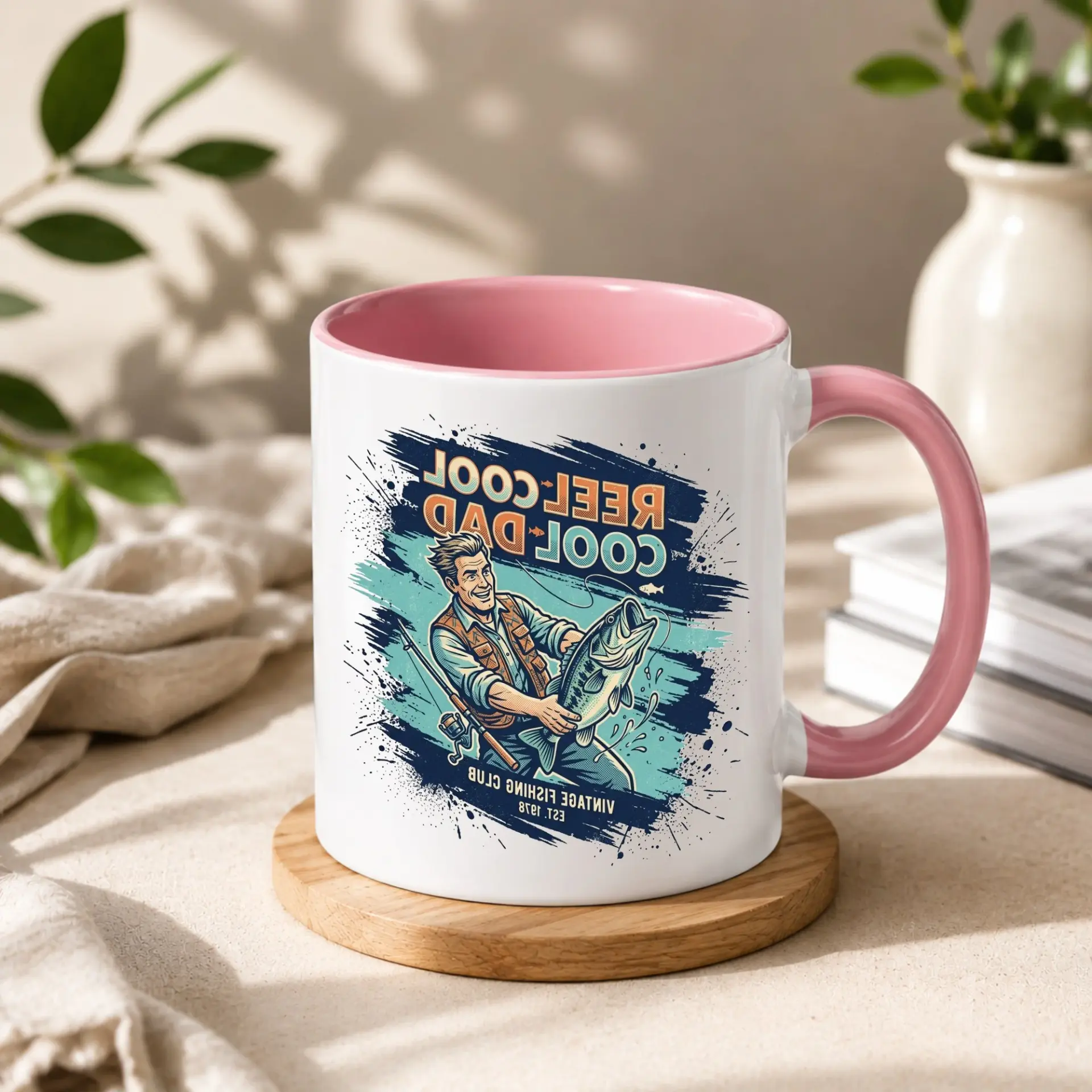 Fishing Coffee Mug Gift for Enthusiast Angler with Vintage Fisherman Graphic Design Blue Two Ceramic Drinkware