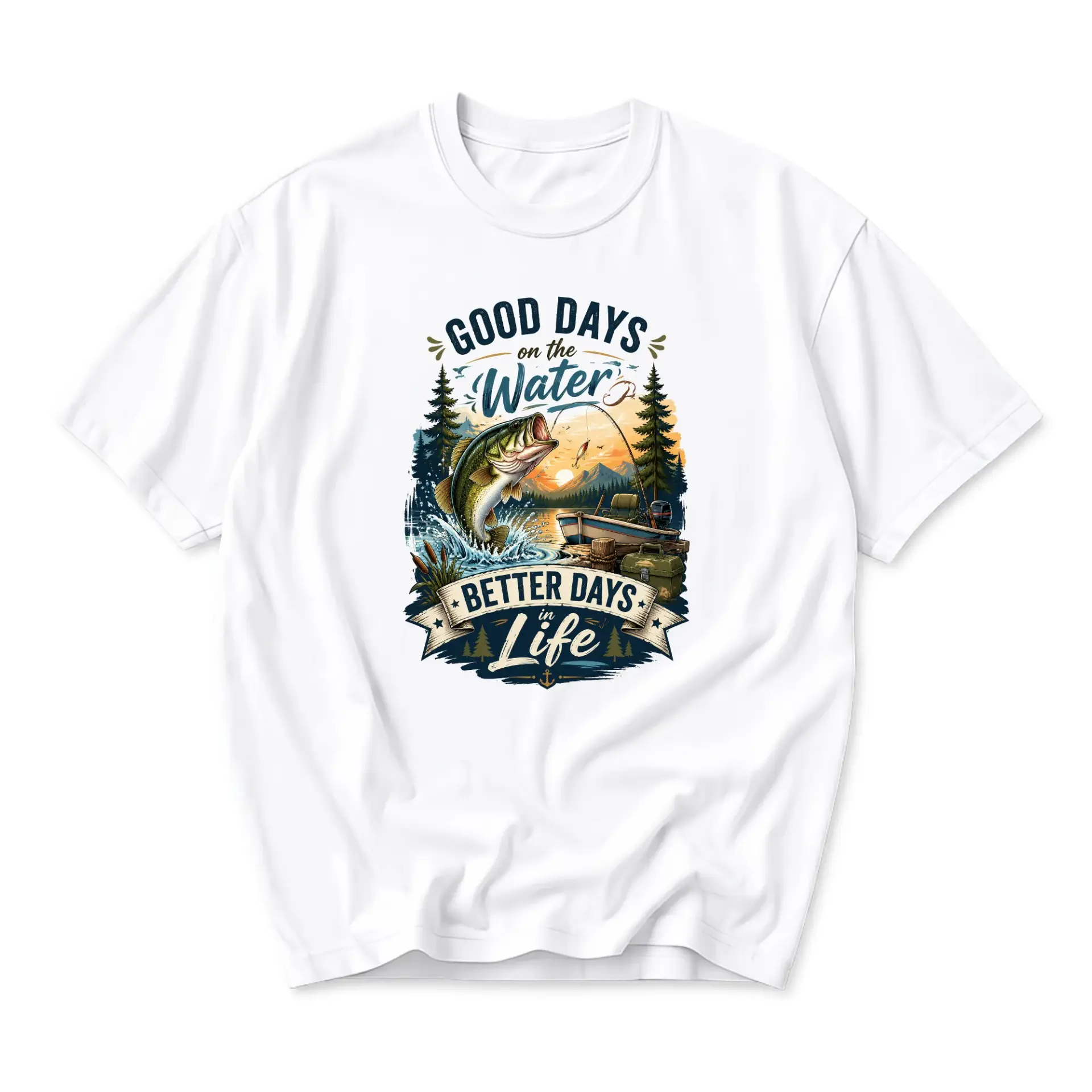 Graphic Tee Good Days Better in Life Fishing Illustration Print Unisex Casual Short Sleeve Shirt
