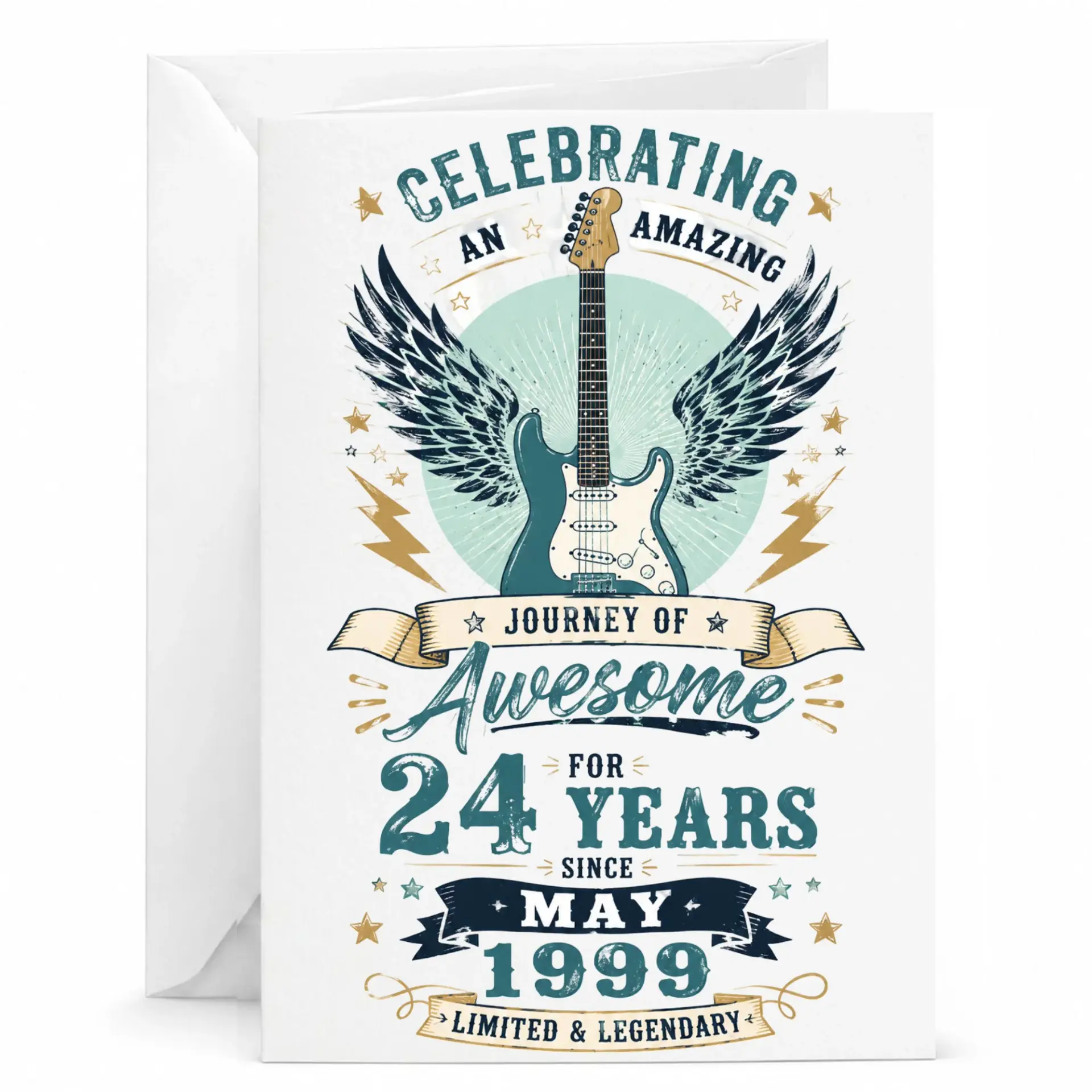 Birthday Card Celebrating 24 Years Since May 1999 Electric Guitar Design for Milestone Anniversary Milestone Celebration