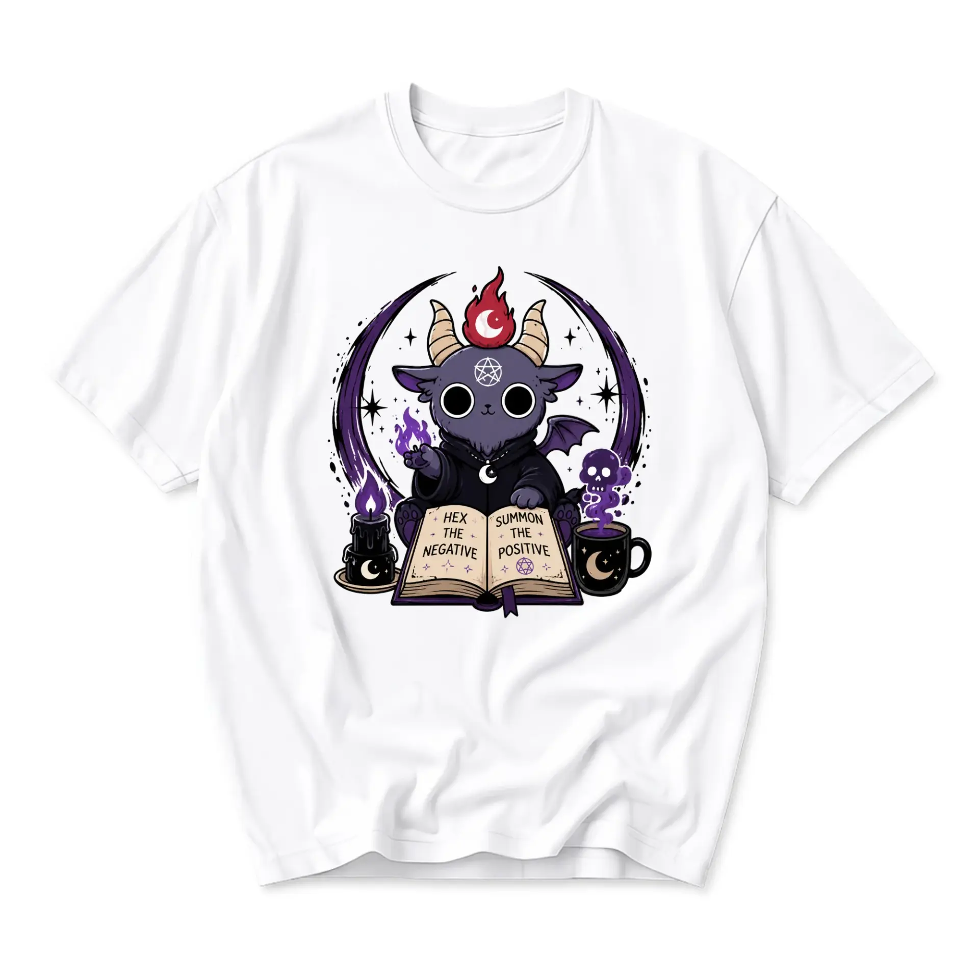 Graphic Tee Hex the Negative Summon the Positive Occult Aesthetic Casual Unisex Crew Neck Short Sleeve Cotton Shirt
