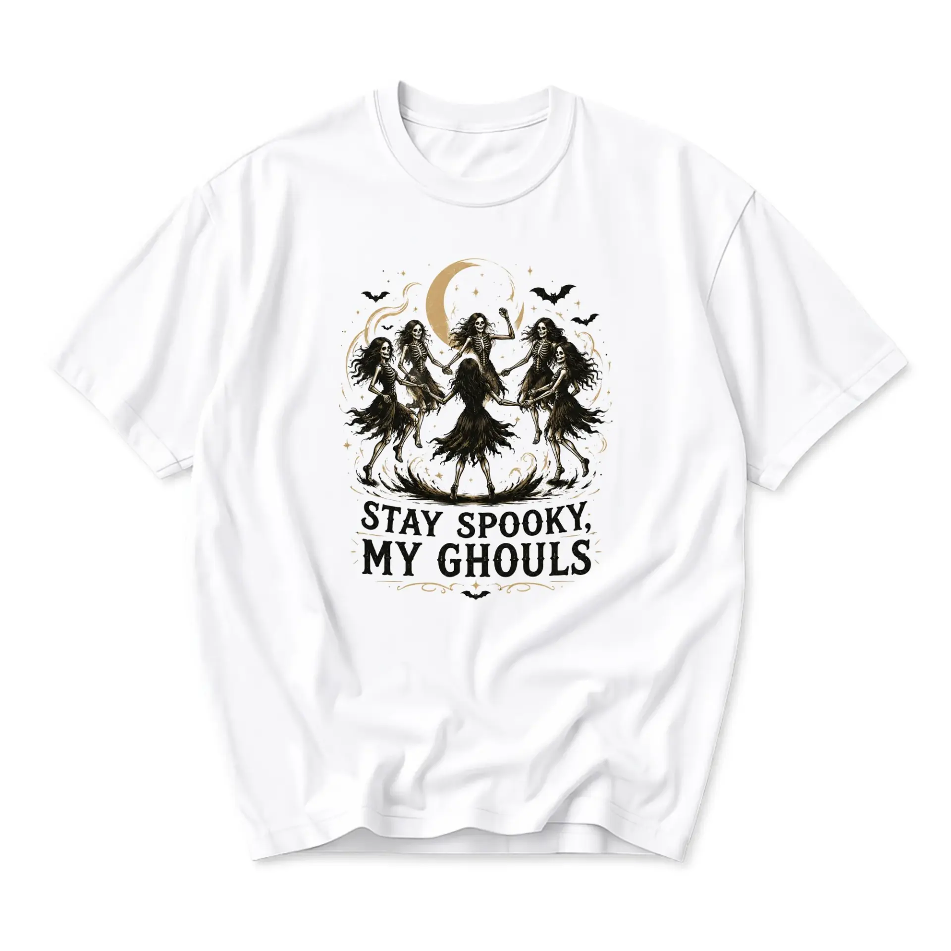 Funny Shirt Stay Spooky My Ghouls Graphic Tee Skeleton Dancing Witch Unisex Crew Neck Casual Cotton Blend Apparel