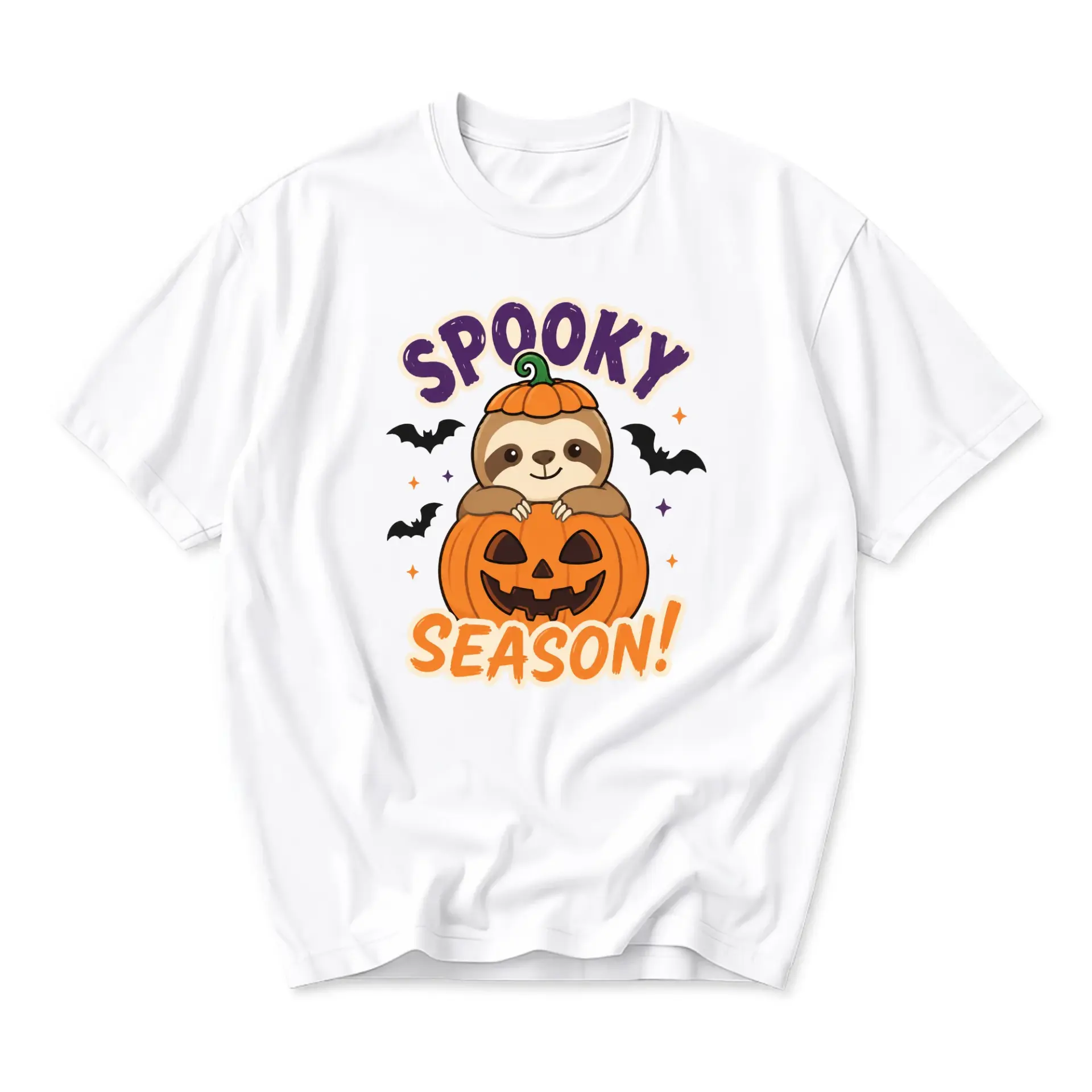 Graphic Tee Spooky Season Sloth Halloween Unisex T-Shirt Funny Fall Aesthetic Cotton Crew Neck Casual Graphic Shirt