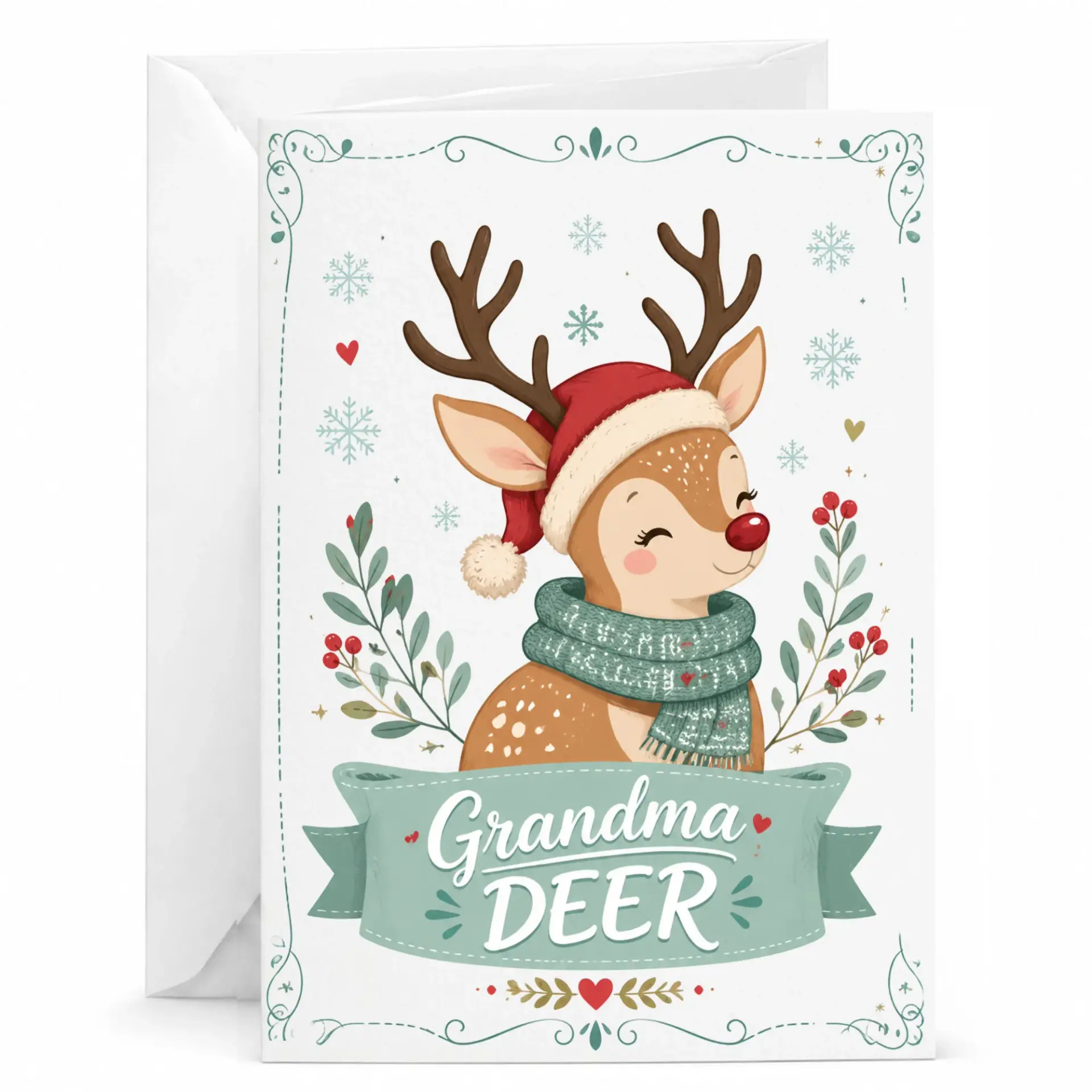 Greeting Card Grandma Deer Cute Reindeer Holiday Illustration Professional Printed Stationery for Seasonal Greeting