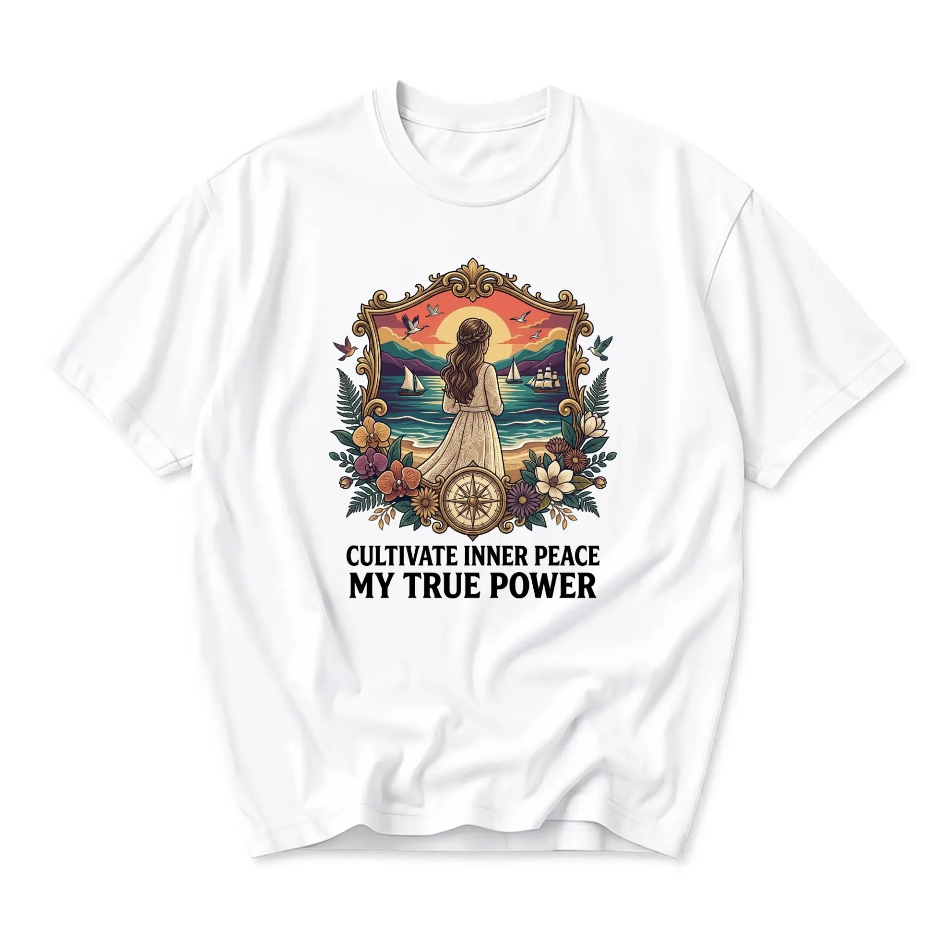 Graphic Tee Cultivate Inner Peace My True Power Unisex Crew Neck T-Shirt Inspirational Nature Art Apparel