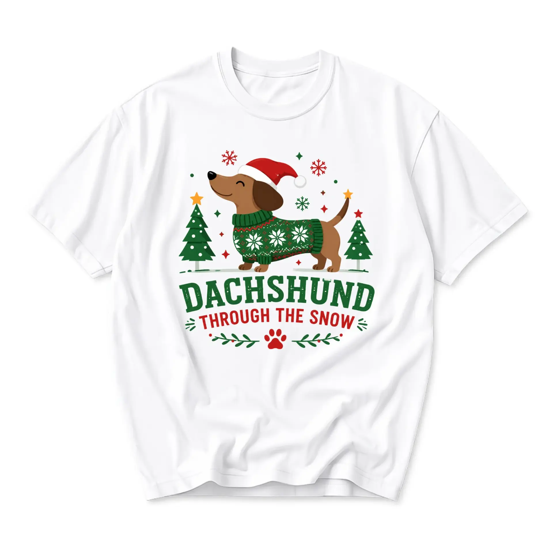 Funny Shirt Dachshund Through the Snow Christmas Graphic Tee Holiday Dog
