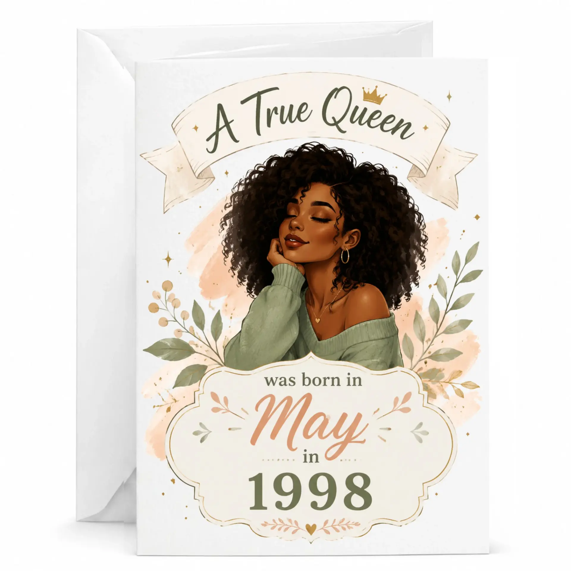 Birthday Card a True Queen Was Born in May 1998 Greeting Card with Envelope for Her Milestone Birthday Celebration