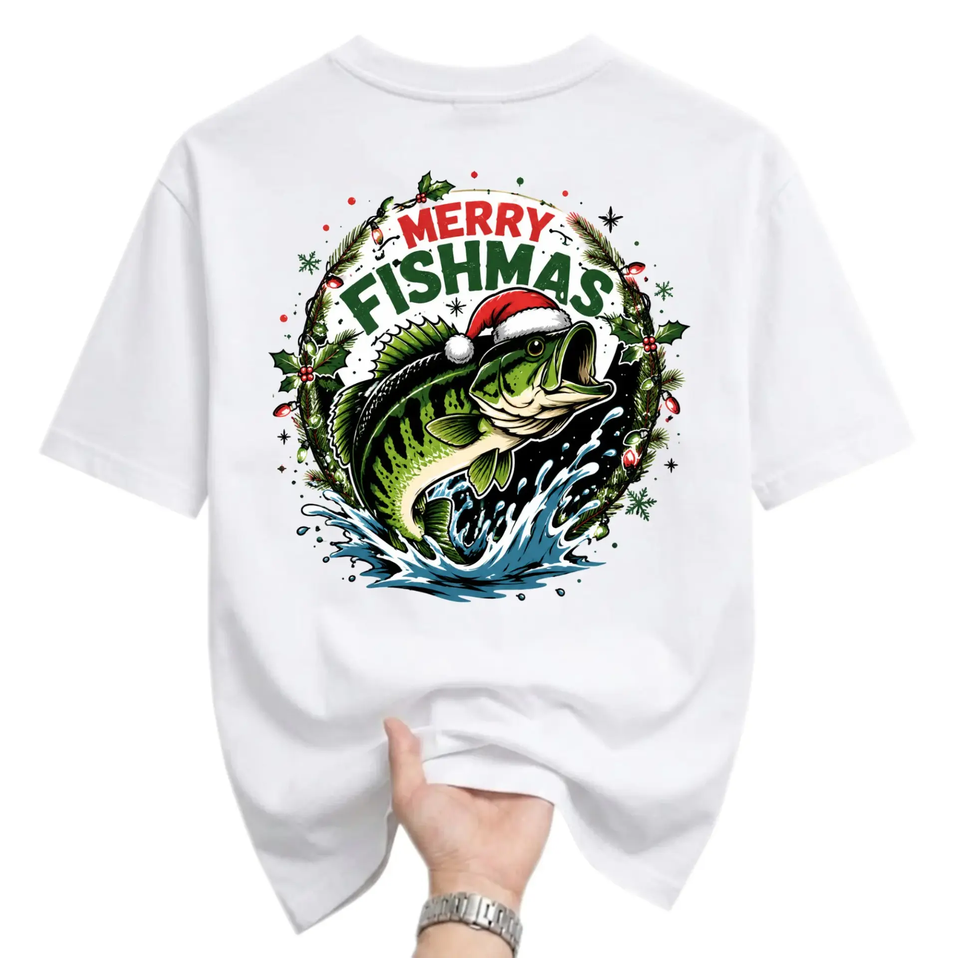 Funny Shirt Merry Fishmas Fishing Holiday Graphic Tee Unisex Short Sleeve Casual Apparel for Outdoor Enthusiasts