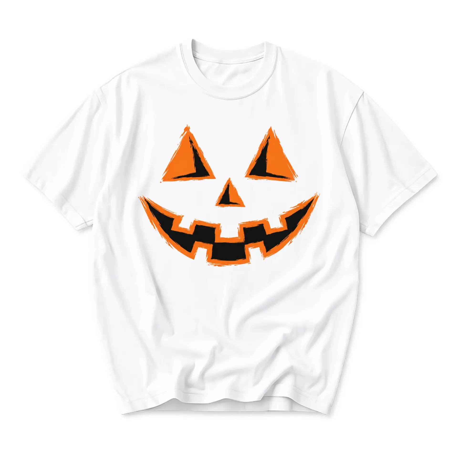 Graphic Tee Unisex Crew Neck Pumpkin Face Print Autumn Seasonal Shirt for Casual Everyday Wear and Holiday Outfits