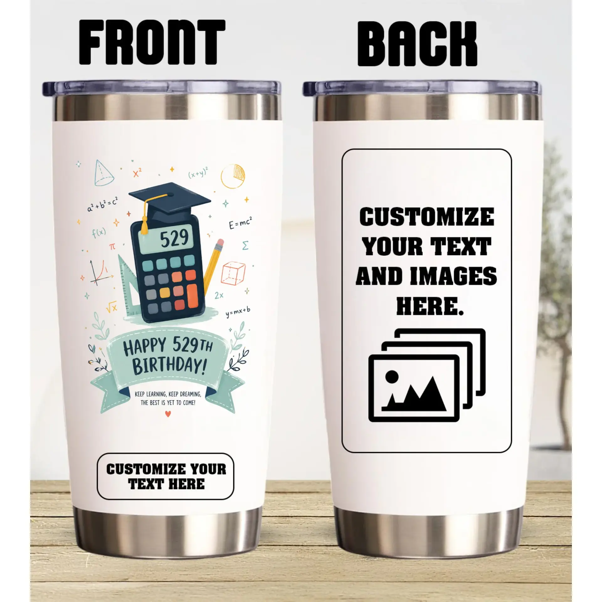 Stainless Steel Tumbler 20oz Insulated Cup for Graduation Gift Mathematical Design Travel Mug with Splash Proof Lid