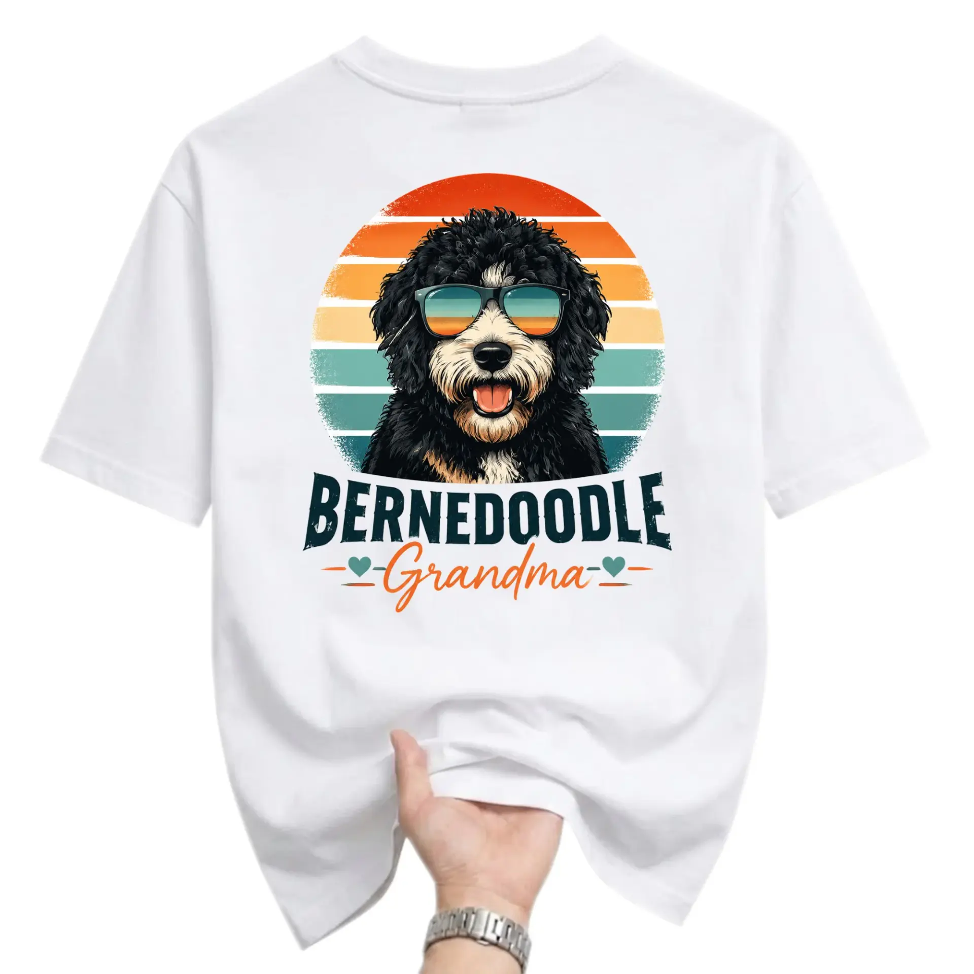 Funny Shirt Bernedoodle Grandma T-Shirt Retro Sunset Dog Graphic Tee Unisex