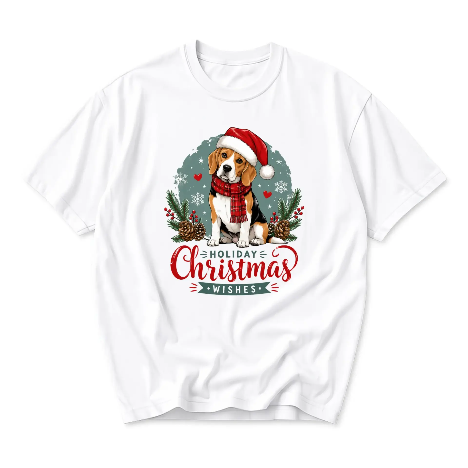 Graphic Tee Beagle Dog Holiday Christmas Wishes Print Unisex Crew Neck