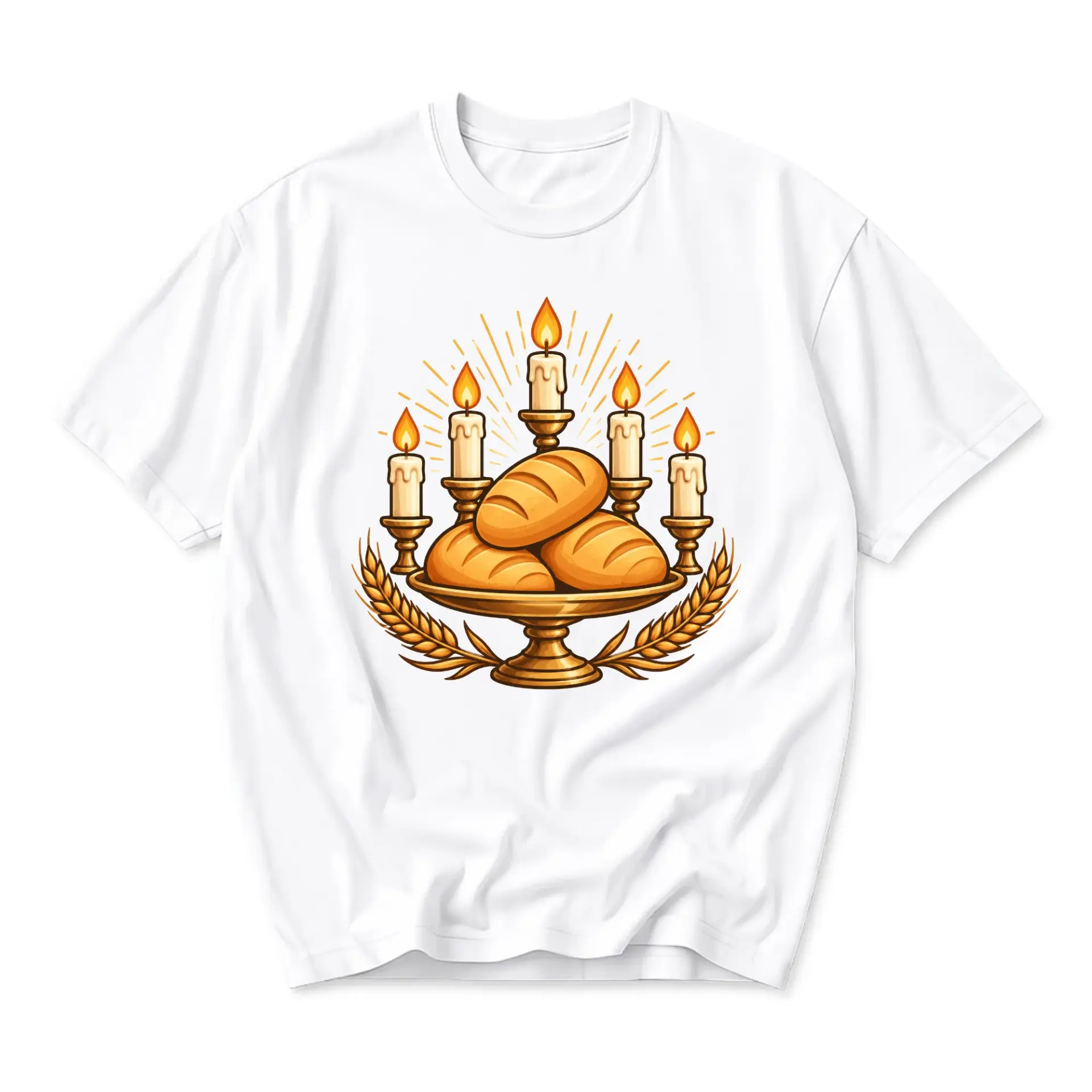 Graphic Tee Bread and Candles Artistic Illustration Unisex Crew Neck Cotton Blend Comfortable Everyday Casual Shirt