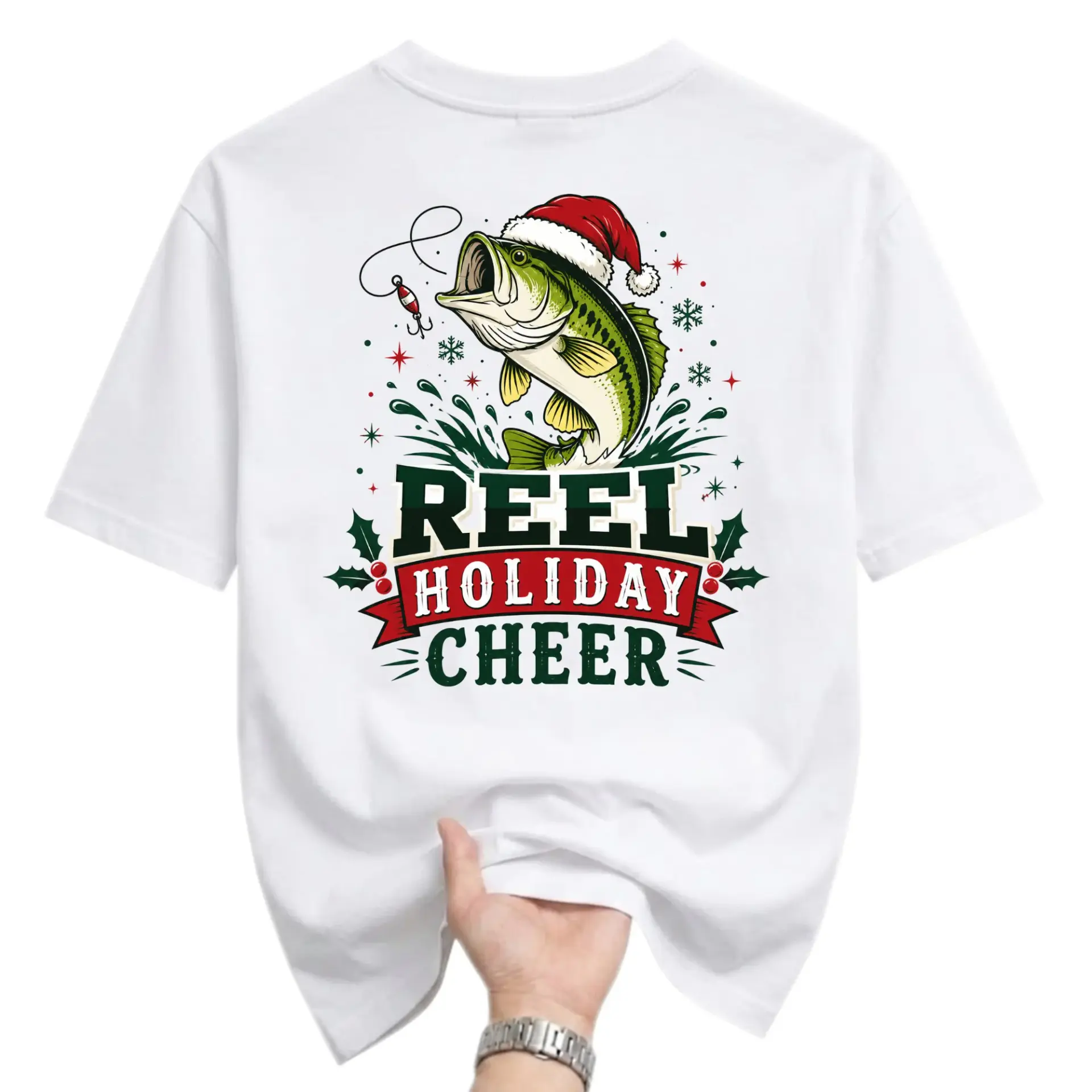 Funny Shirt Reel Holiday Cheer Fishing Graphic Tee Christmas Theme Unisex