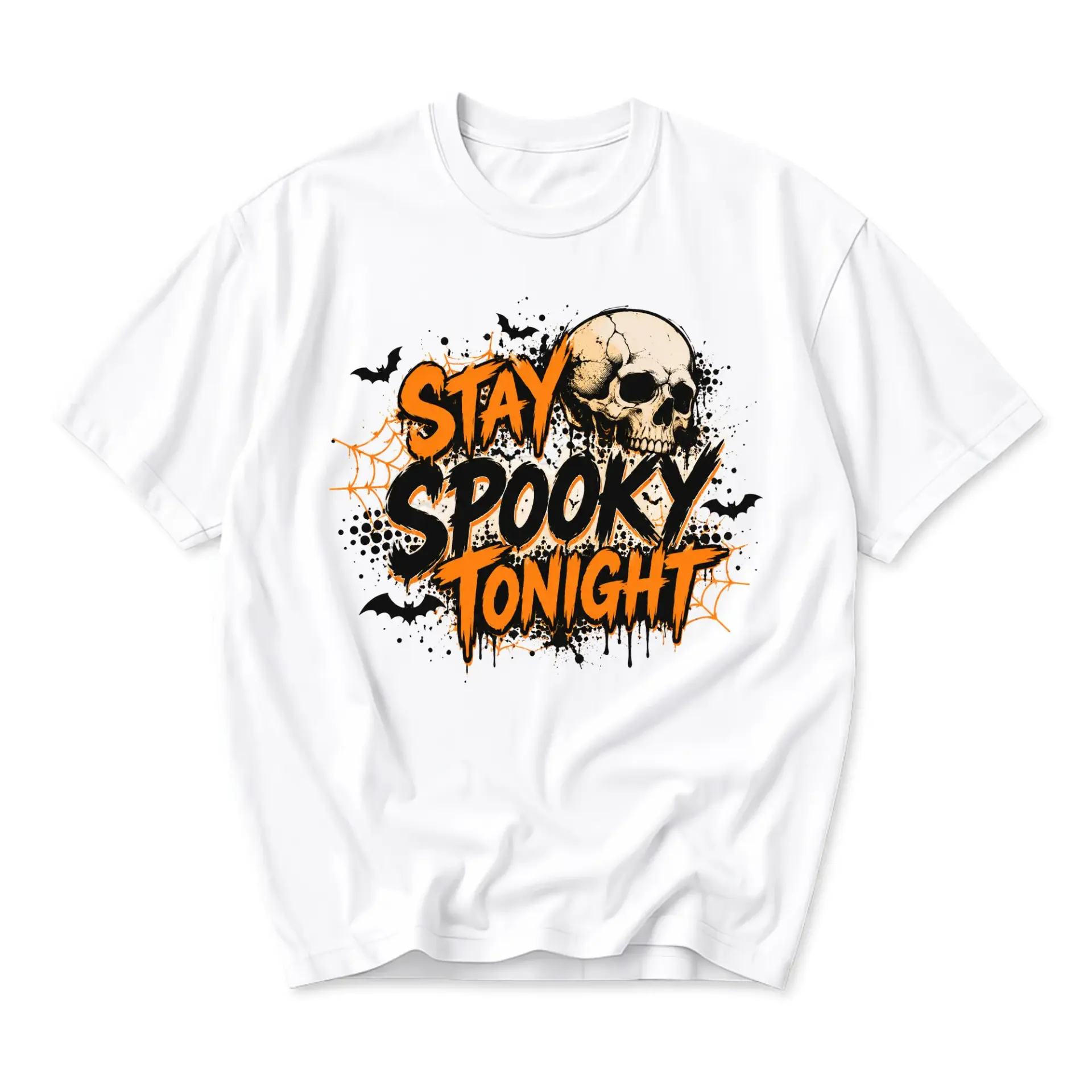 Funny Shirt Stay Spooky Tonight Skull Graphic Tee Unisex Casual Crew Neck Halloween Themed Cotton Blend Apparel