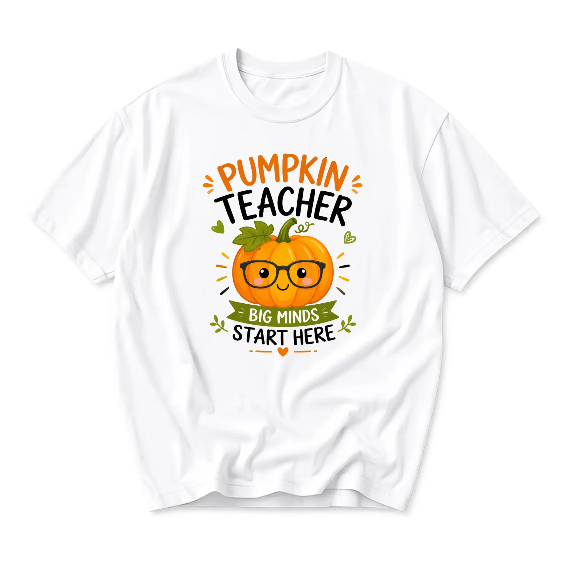 Graphic Tee Pumpkin Teacher Big Minds Start Here Autumn Apparel Unisex Crew Neck Casual Cotton Blend Short Sleeve Shirt