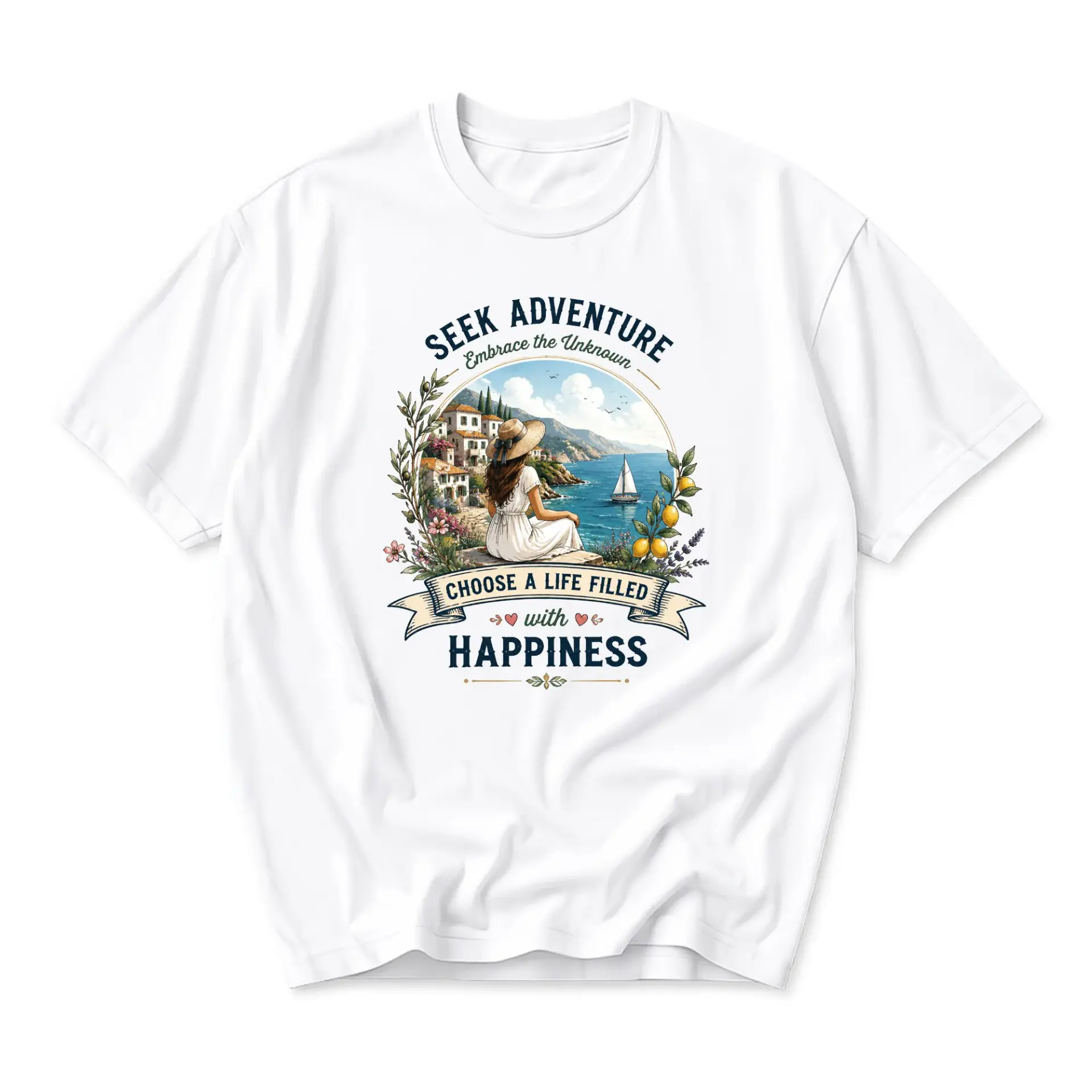 Graphic Tee Seek Adventure Coastal Scene Illustration Unisex Crew Neck Everyday Cotton Blend Casual Summer Shirt