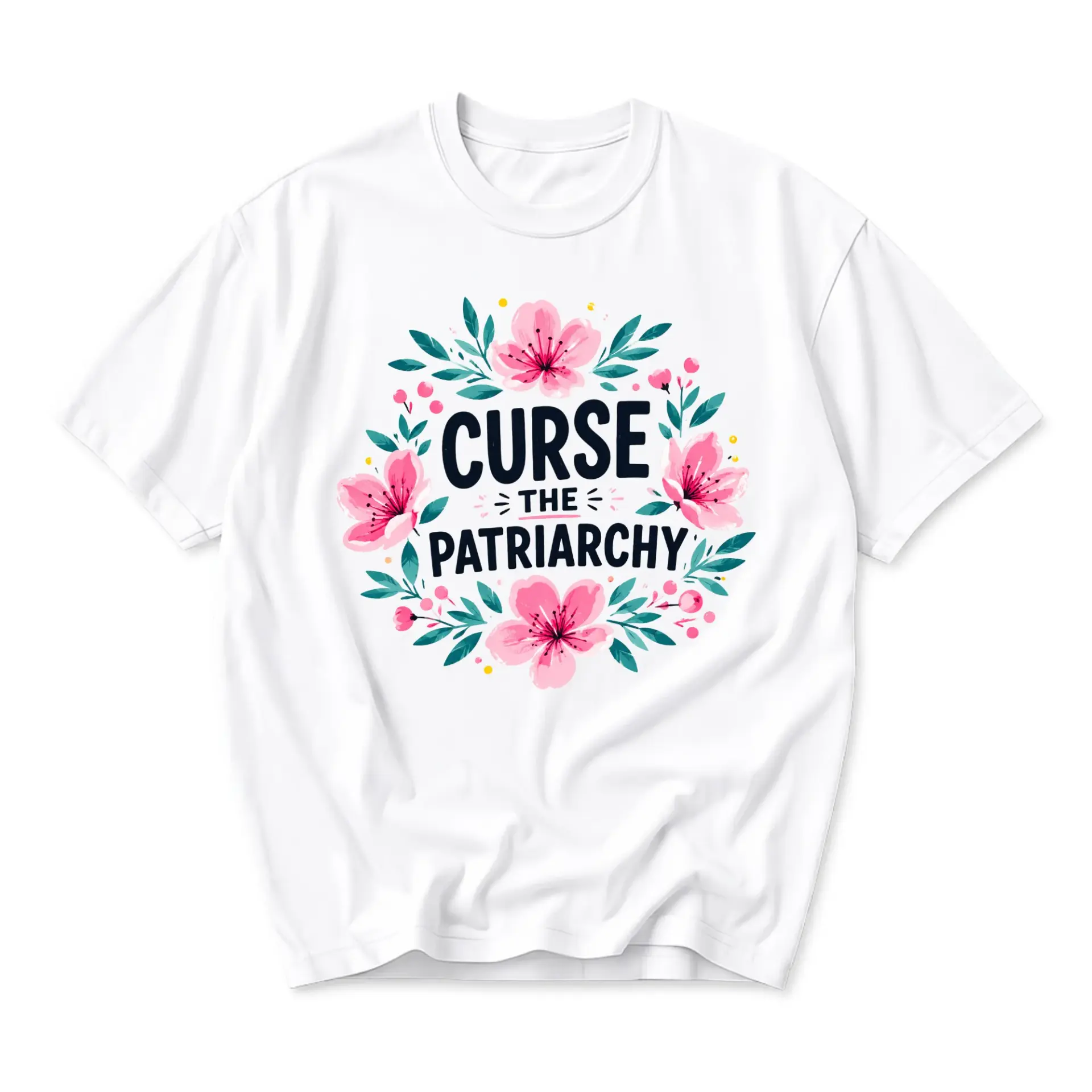 Graphic Tee Curse the Patriarchy Floral Wreath Unisex Cotton Shirt Casual Crew Neck Everyday Top Aesthetic Apparel
