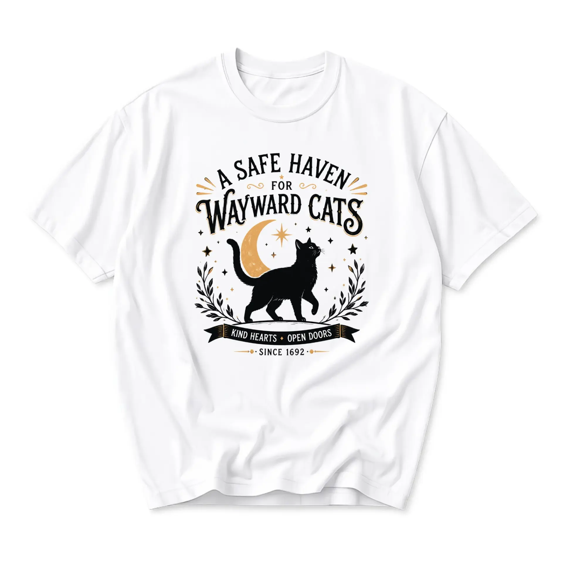Graphic Tee a Safe Haven for Wayward Cats Print Unisex Casual Crew Neck T-Shirt Soft Cotton Blend Top for Animal Lovers