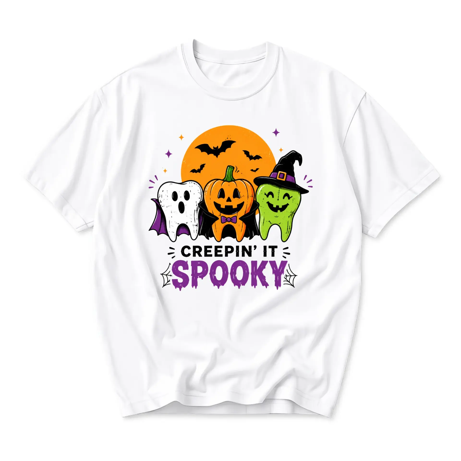 Funny Shirt Creepin It Spooky Halloween Graphic Tee Unisex Crew Neck Cotton Blend Holiday Humor Statement Apparel