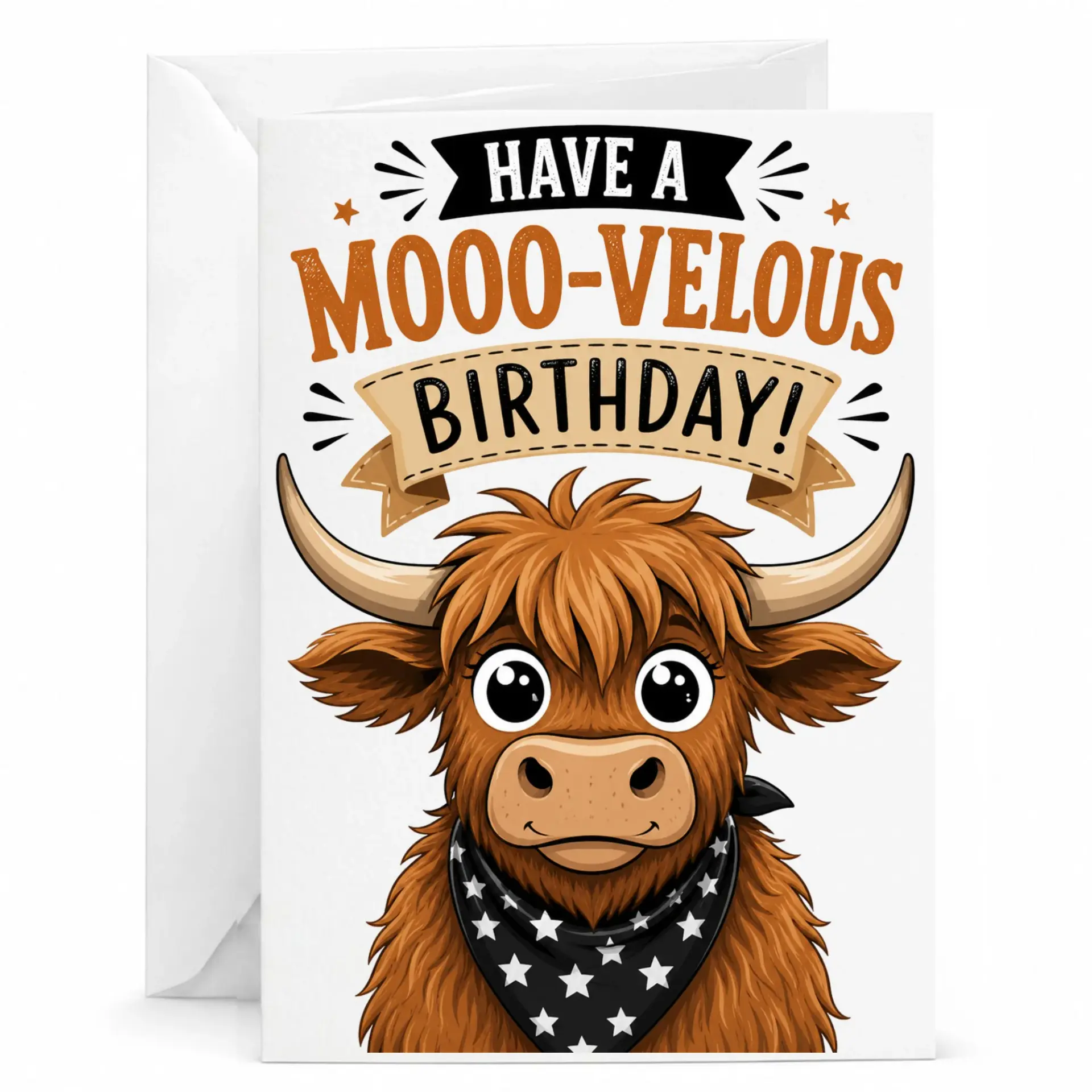 Funny Cow Birthday Card Cute Farm Animal Greeting for Friends and Family with Matching White Envelope