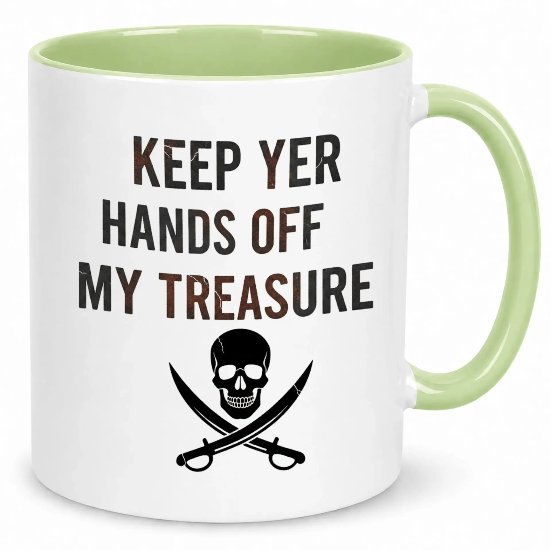 Funny Pirate Themed Ceramic Coffee Mug - Keep Yer Hands Off My Treasure Design - Novelty Drinkware for Home Office or Gift