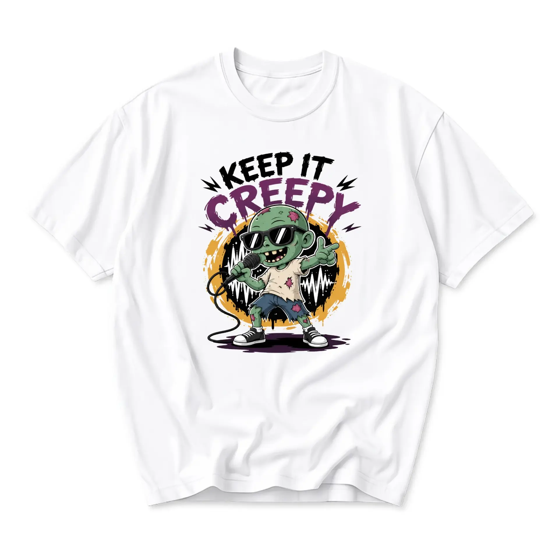 Graphic Tee Keep It Creepy Zombie Rockstar Unisex Crew Neck Short Sleeve Shirt for Casual Everyday Fashion Wear
