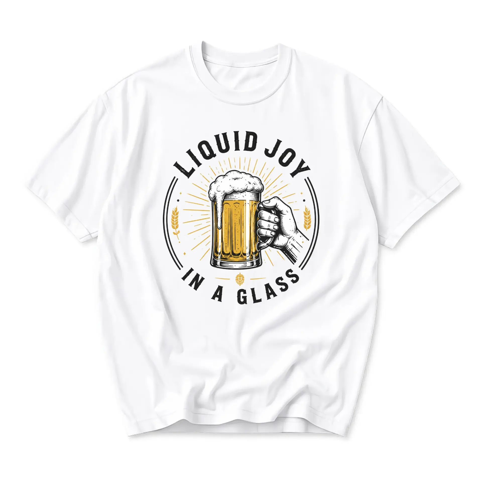 Funny Shirt Liquid Joy in a Glass Beer Lover Graphic Tee Casual Unisex Crew Neck Short Sleeve Cotton Apparel Gift