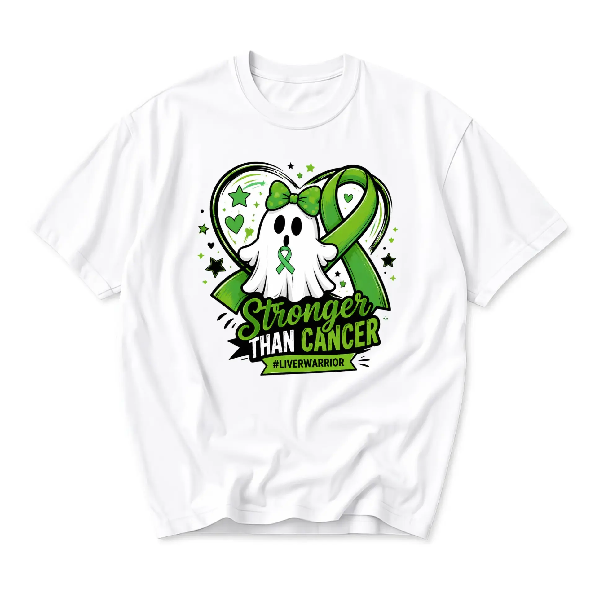 Graphic Tee Stronger Than Cancer Liver Warrior Awareness Support Unisex Short Sleeve Crew Neck Casual Cotton T-Shirt