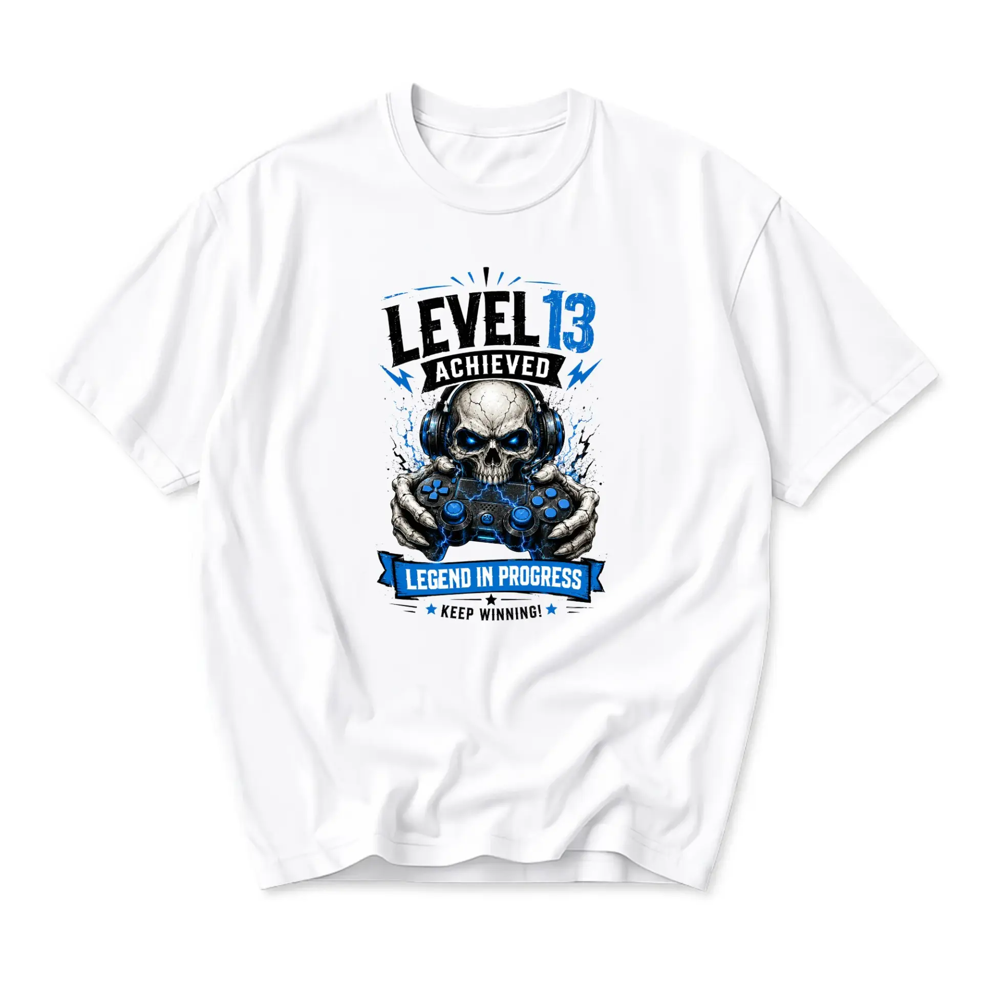 Graphic Tee 13 Achieved Gaming Skull Controller Print Unisex Short Sleeve Crew Neck Casual Cotton Blend T-Shirt