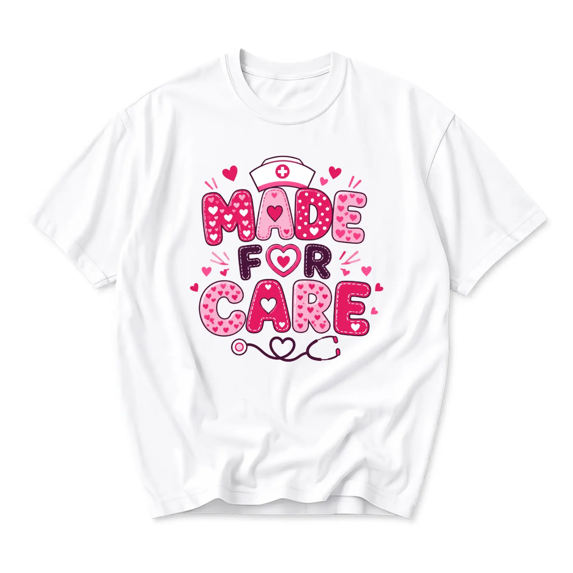 Graphic Tee Made for Care Medical Nurse Design Unisex Crew Neck Short Sleeve Cotton Blend Comfortable Everyday Shirt