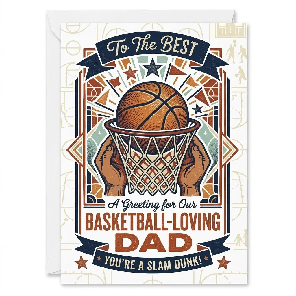 Greeting Card for Basketball Loving Dad Retro Sports Birthday Card with Envelope Folded Note Card for Father 5x7 Inch