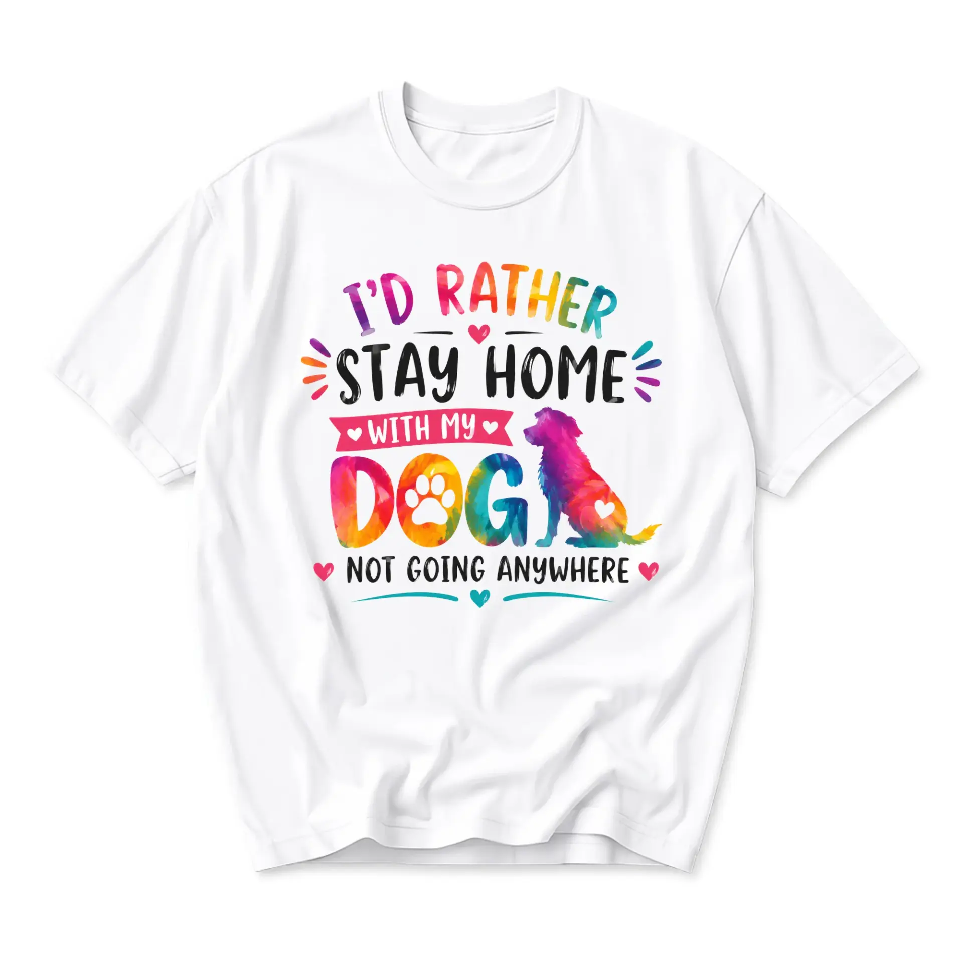 Funny Shirt I'd Rather Stay Home with Graphic Printed Unisex Casual Crew