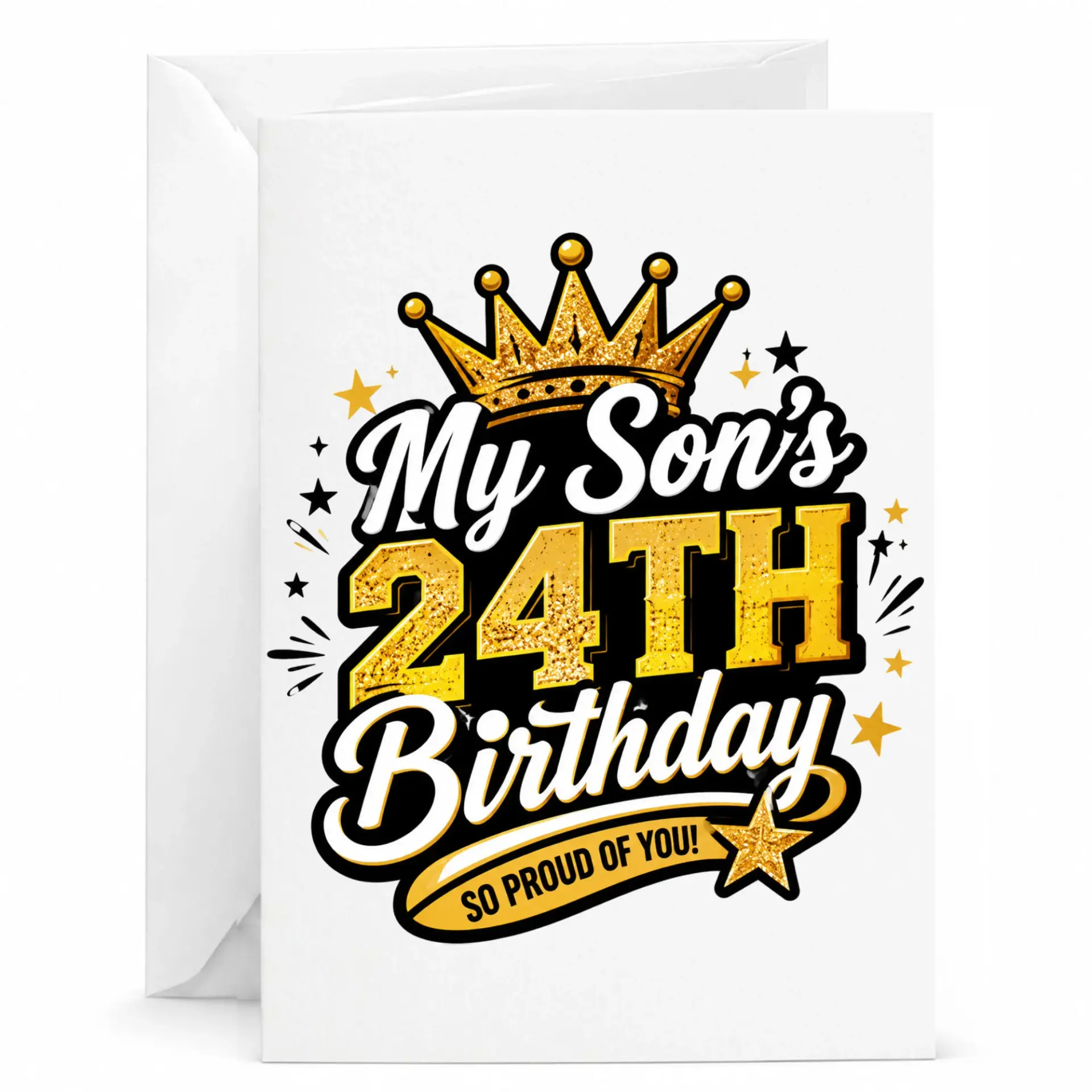 Greeting Card for 24th Birthday Featuring Bold Gold Crown Typography Design for a Meaningful Milestone Celebration