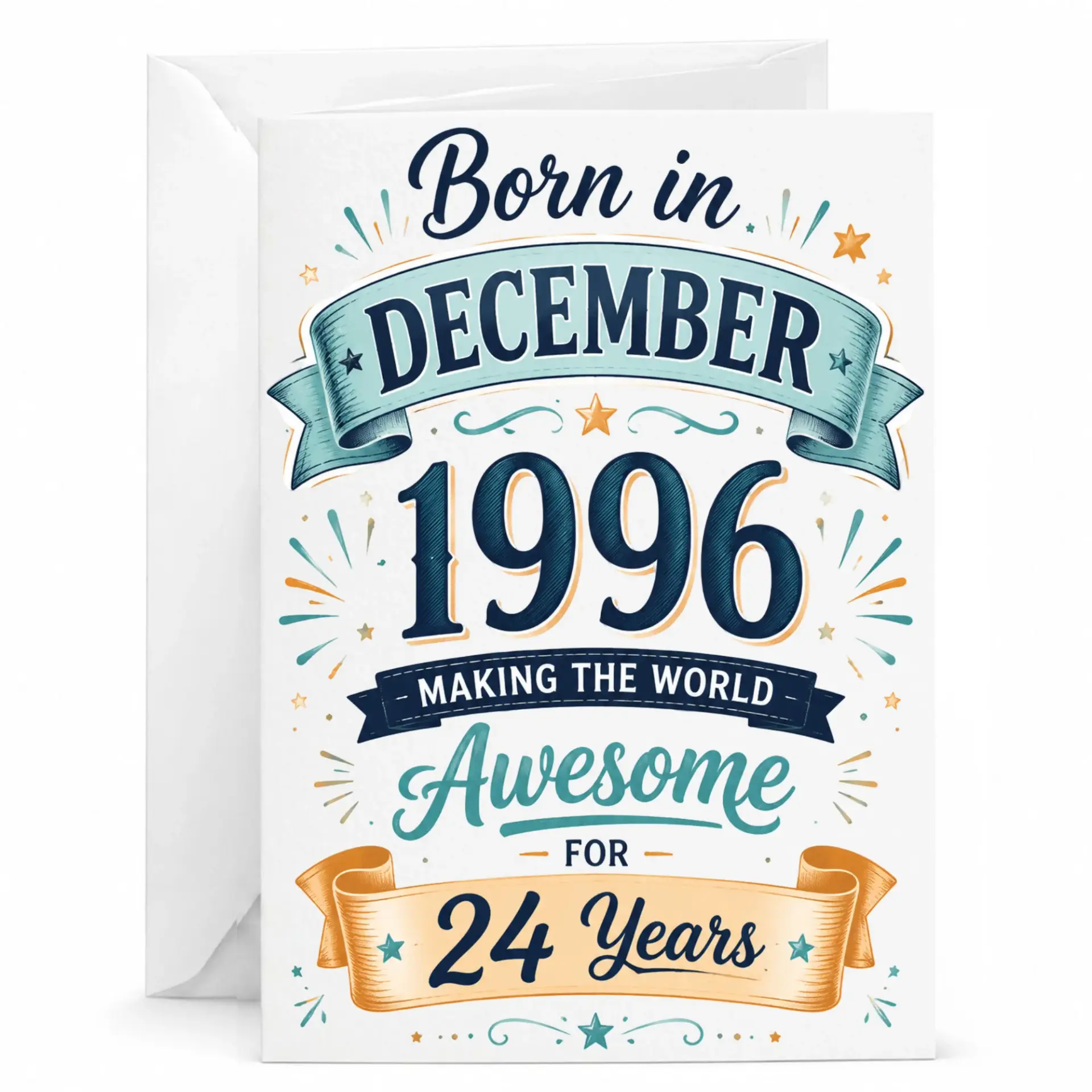 Birthday Card Born in December 1996 Funny Vintage Milestone Anniversary Celebration Greeting Card with White Envelope