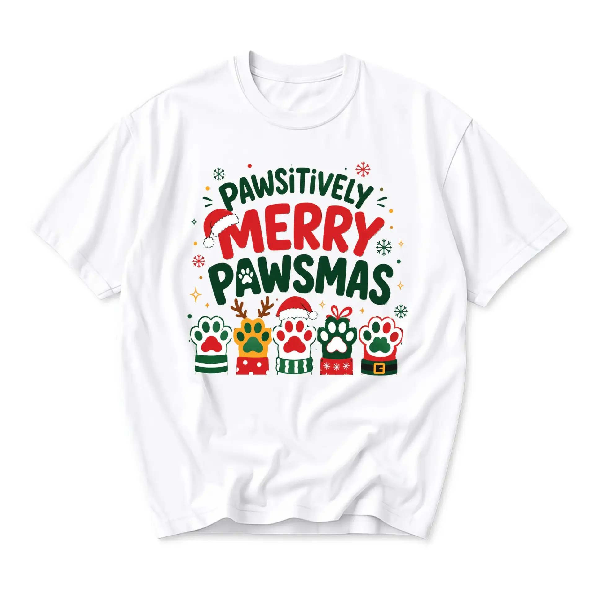 Funny Shirt Pawsitively Merry Pawsmas Holiday Graphic Tee Unisex Crew Neck