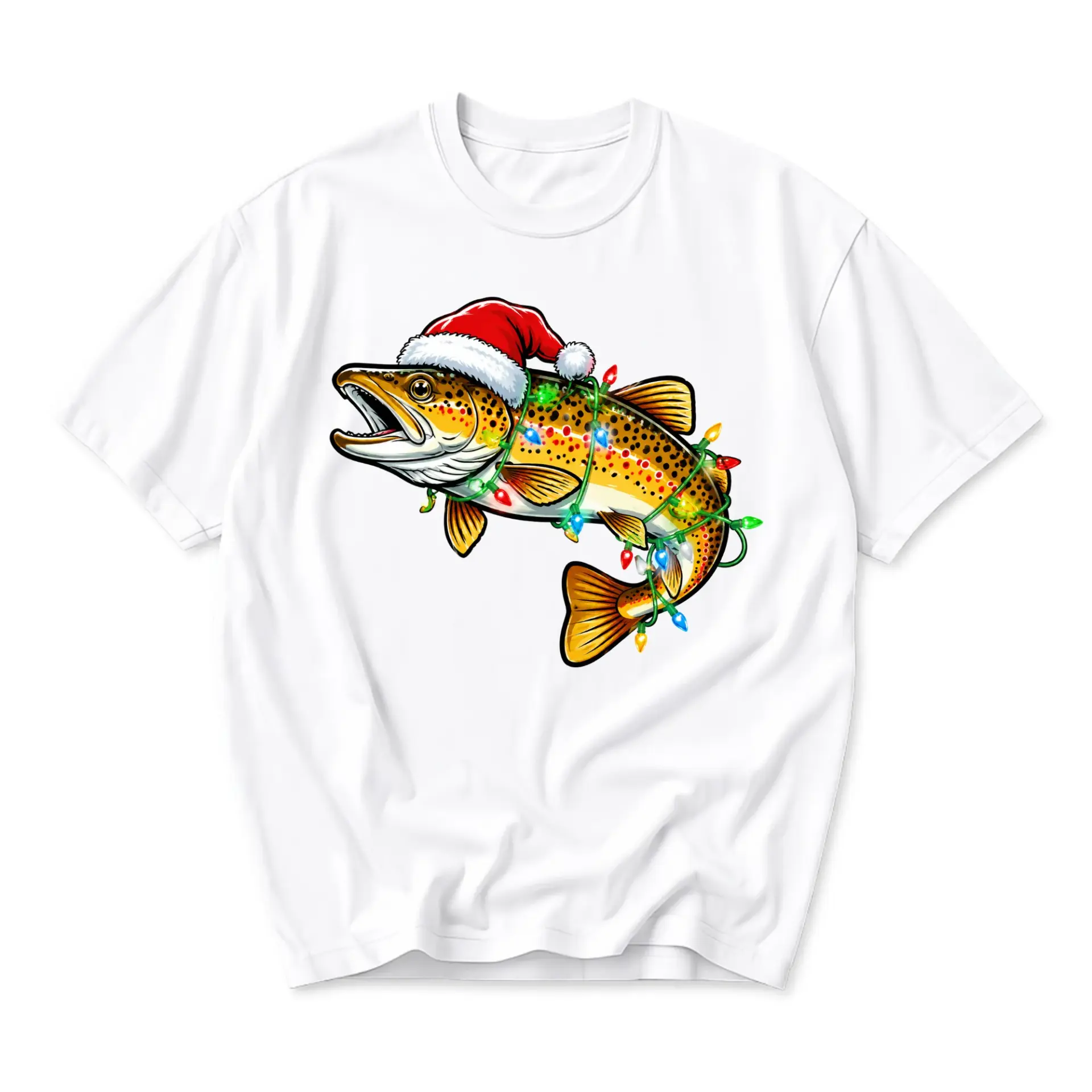 Graphic Tee Unisex Christmas Fishing Shirt Featuring Brown Trout Wrapped in