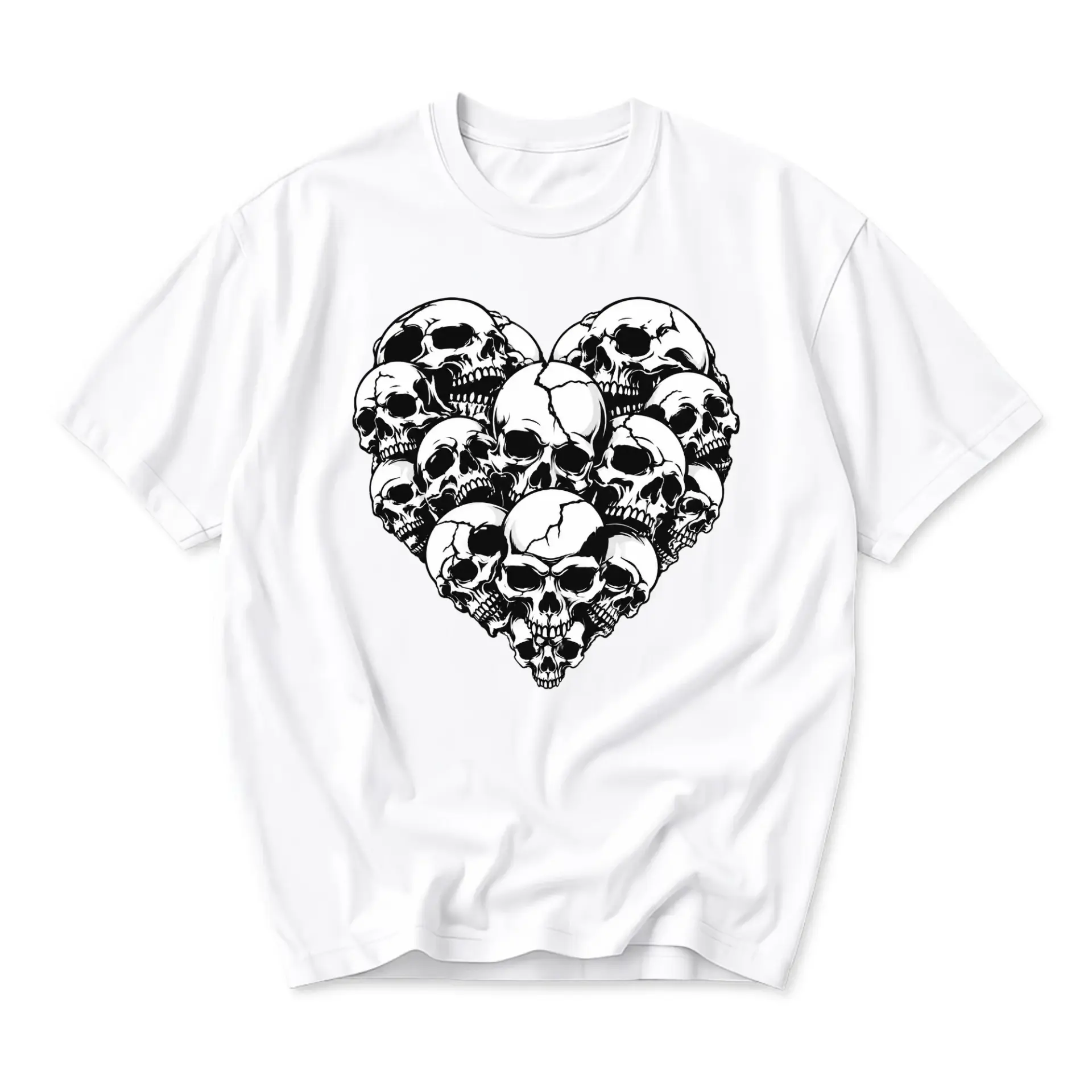 Graphic Tee Skull Heart Art Unisex Crew Neck T-Shirt for Casual Everyday Wear and Unique Artistic Self Expression