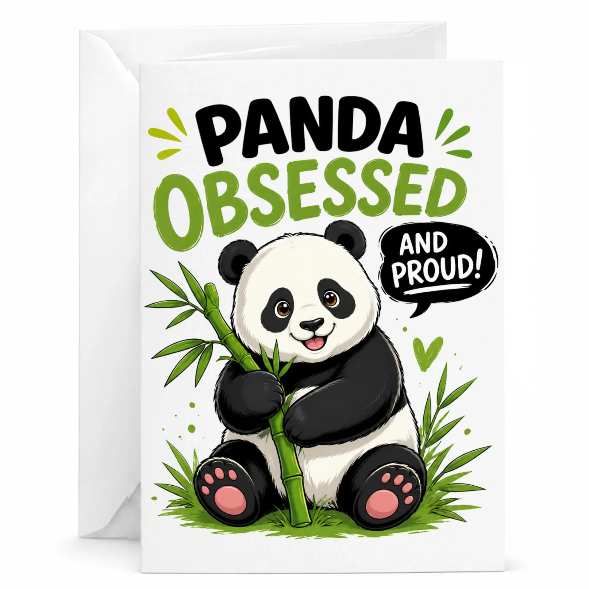 Funny Panda Obsessed and Proud Greeting Card with Envelope for Birthdays and Just Because Moments 5x7 Inches