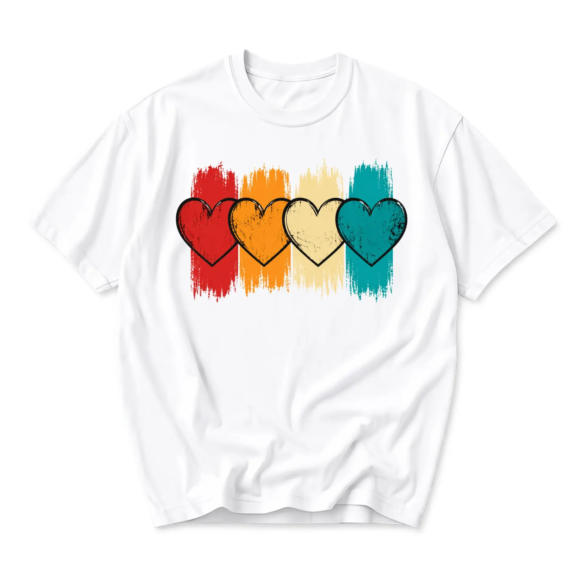 Graphic Tee Unisex Retro Heart Brush Stroke Design Casual Everyday Short Sleeve Crew Neck Cotton Blend Shirt